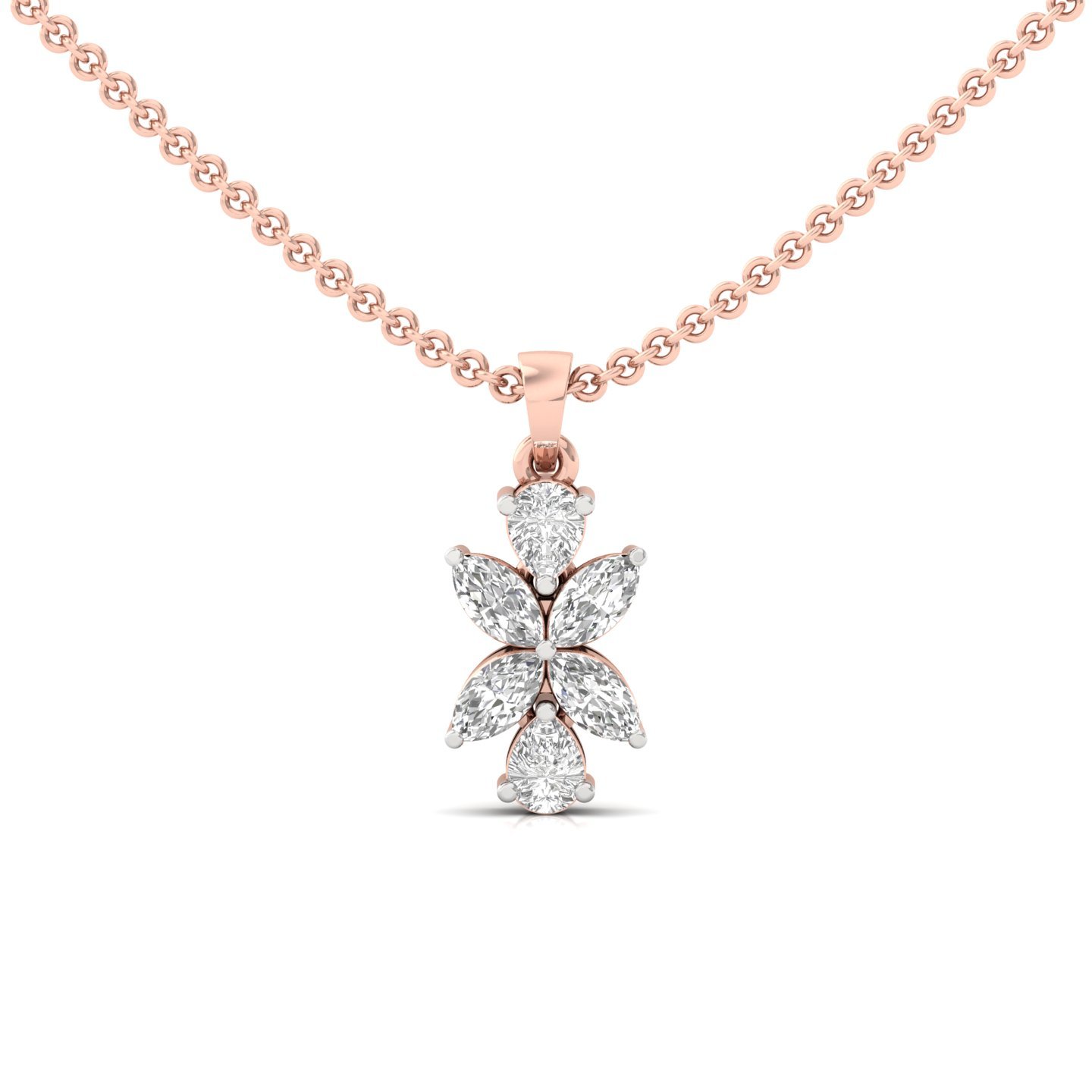 Marquise & Pear Cut Diamond Pendant with Emerald Accents (Without Chain) | Lab Grown CVD Diamond Jewellery | 925 Silver | 10K | 14K | 18K - View 3