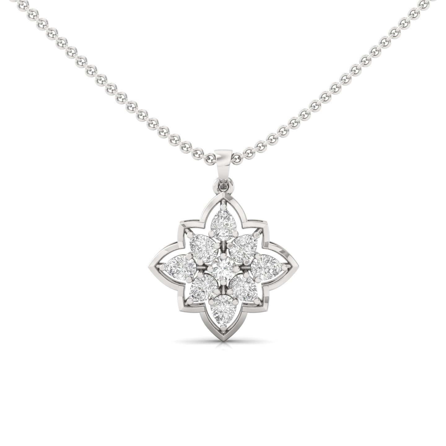 Pear & Round Diamond Floral Pendant | Lab Grown CVD Diamond Jewellery (Without Chain) | 925 Silver | 10K | 14K | 18K - View 2
