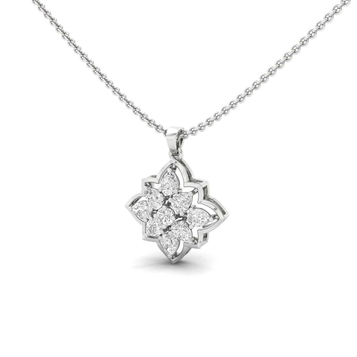 Pear & Round Diamond Floral Pendant | Lab Grown CVD Diamond Jewellery (Without Chain) | 925 Silver | 10K | 14K | 18K - View 3