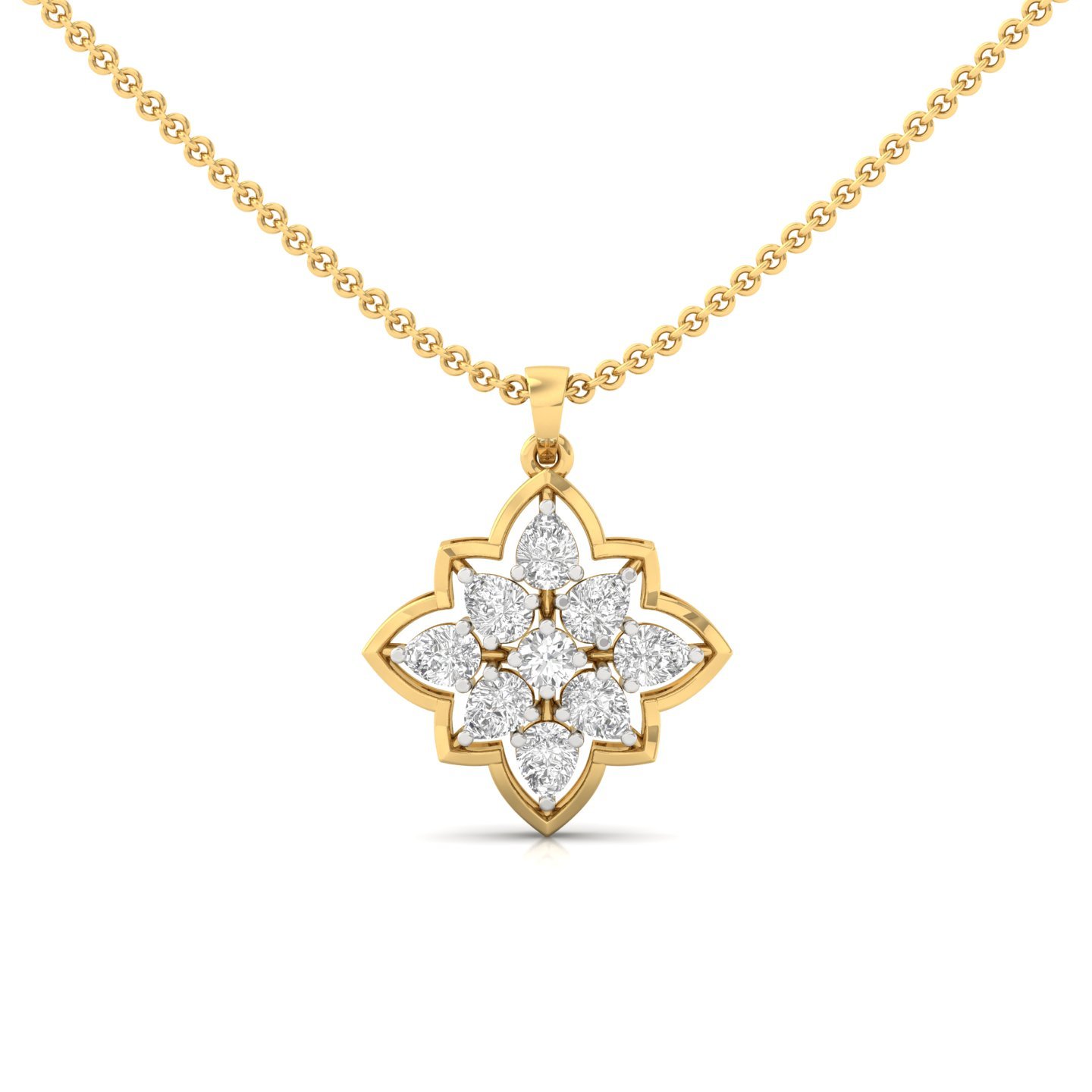 Pear & Round Diamond Floral Pendant | Lab Grown CVD Diamond Jewellery (Without Chain) | 925 Silver | 10K | 14K | 18K - Gold Main View