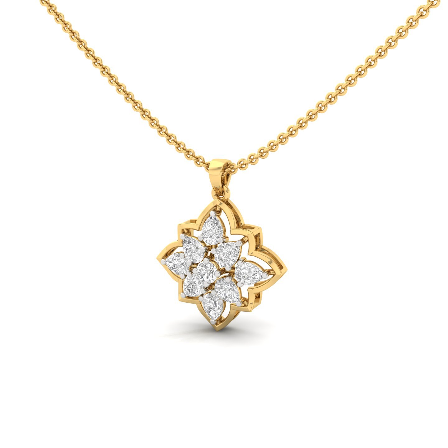 Pear & Round Diamond Floral Pendant | Lab Grown CVD Diamond Jewellery (Without Chain) | 925 Silver | 10K | 14K | 18K - View 2