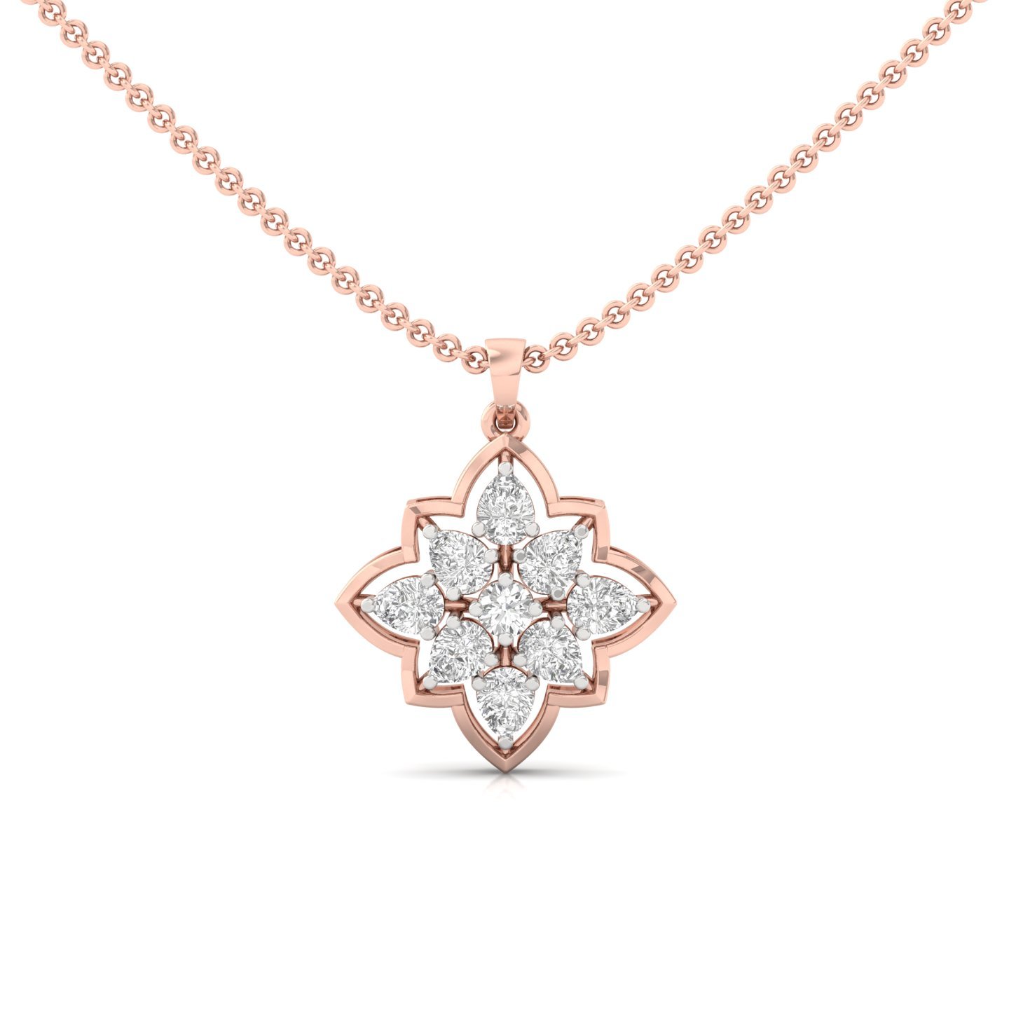 Pear & Round Diamond Floral Pendant | Lab Grown CVD Diamond Jewellery (Without Chain) | 925 Silver | 10K | 14K | 18K - Rose Gold Main View