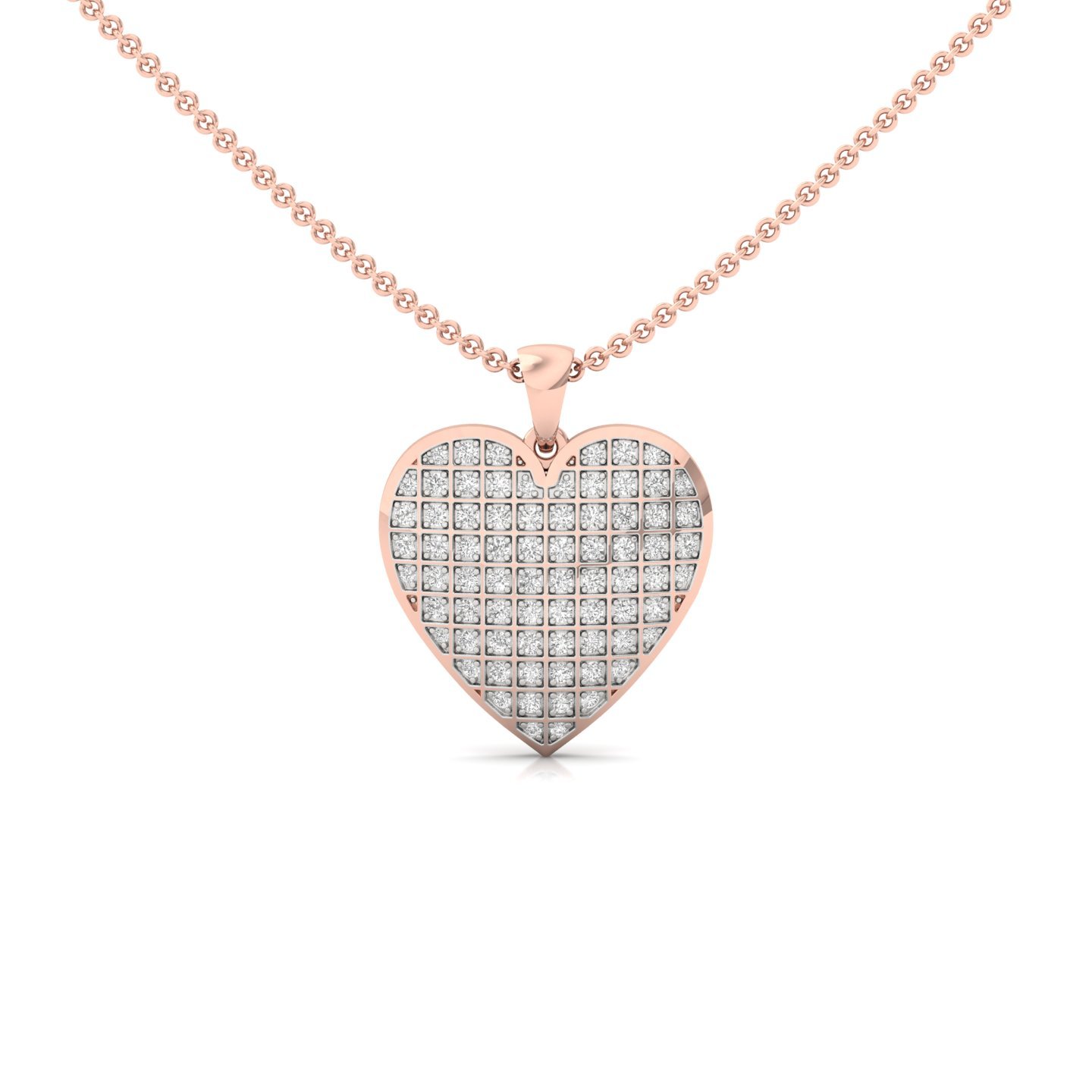 Round Diamond Heart Pendant | Lab Grown CVD Diamond Pave Pendant (Without Chain) | 925 Silver | 10K | 14K | 18K - Rose Gold Main View