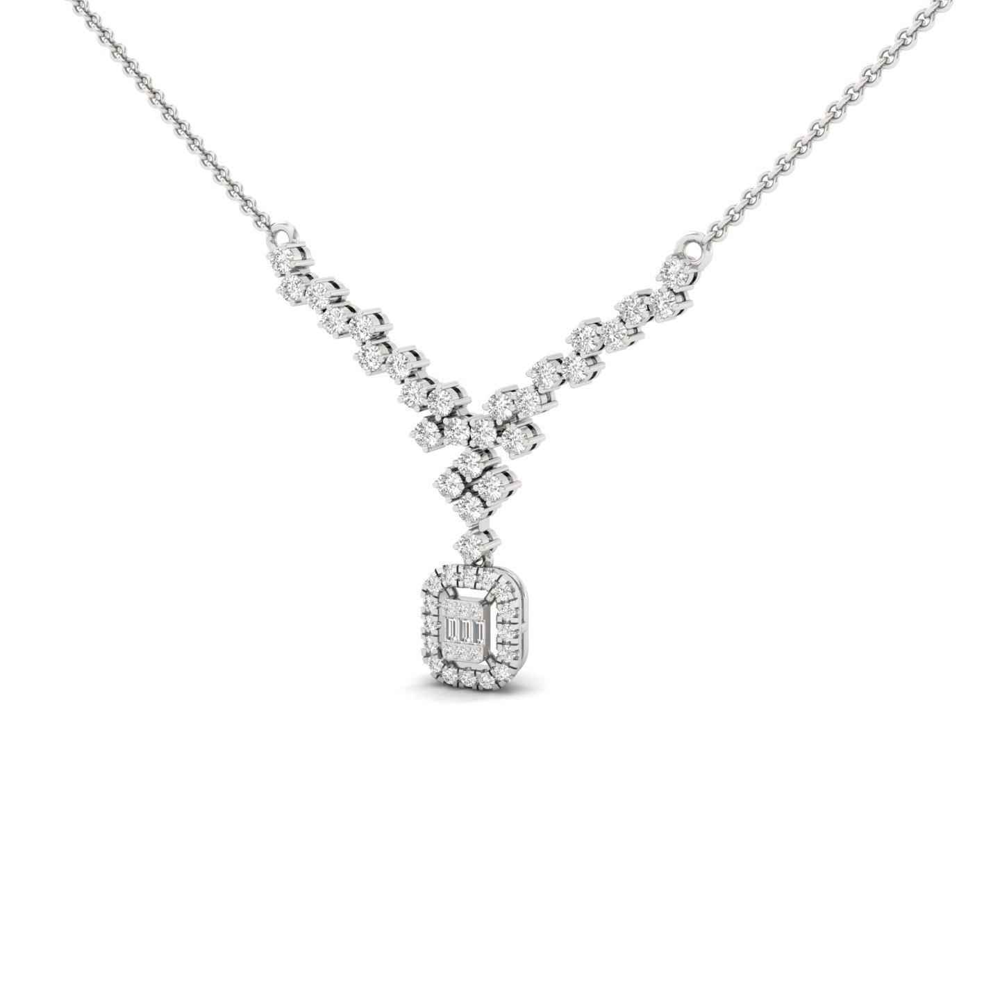 Round & Baguette Diamond Necklace Pendant | Lab Grown CVD Diamond Designer Necklace (Without Chain) | 925 Silver | 10K | 14K | 18K - View 2