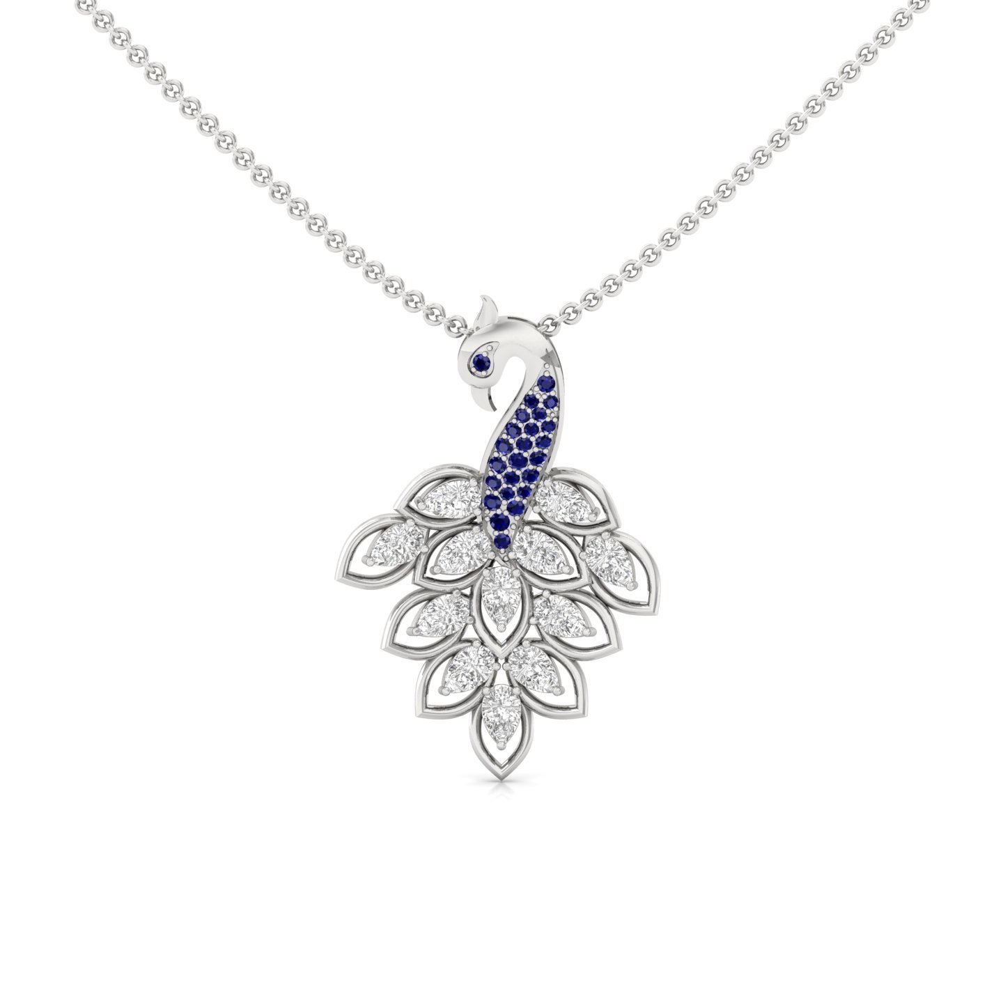 Peacock Diamond Pendant | Lab Grown CVD Diamond & Blue Sapphire Inspired Designer Pendant (Without Chain) | 925 Silver | 10K | 14K | 18K - Main View