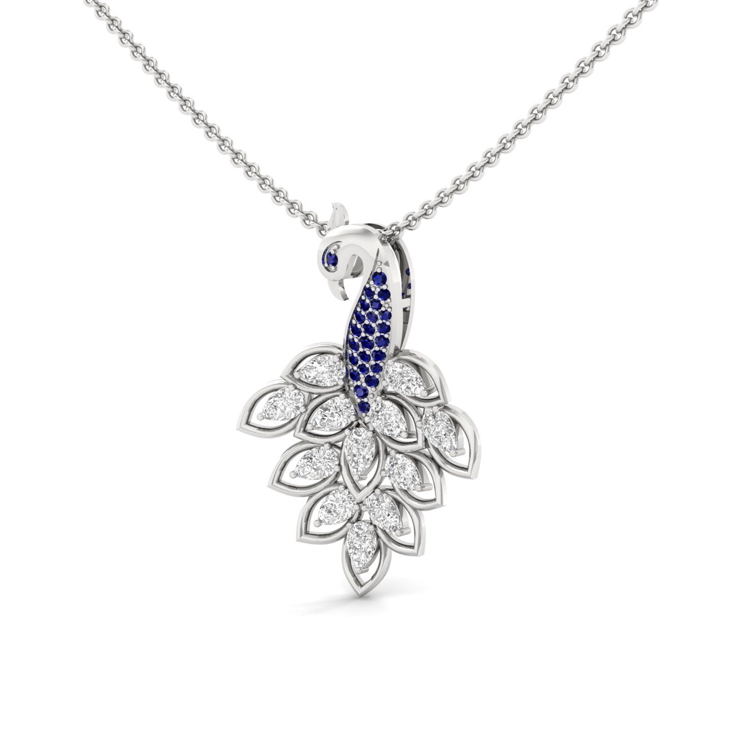 Peacock Diamond Pendant | Lab Grown CVD Diamond & Blue Sapphire Inspired Designer Pendant (Without Chain) | 925 Silver | 10K | 14K | 18K - View 2