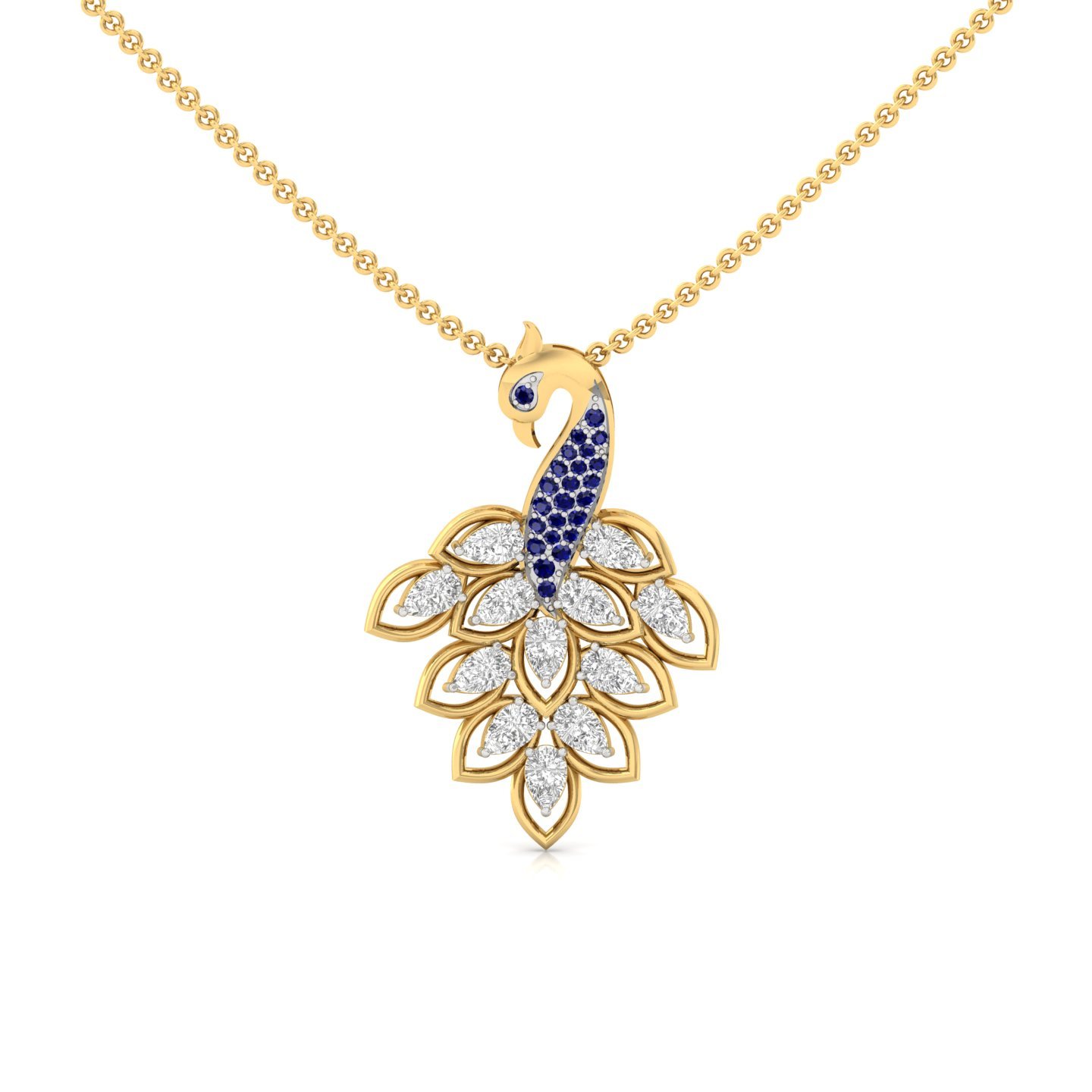 Peacock Diamond Pendant | Lab Grown CVD Diamond & Blue Sapphire Inspired Designer Pendant (Without Chain) | 925 Silver | 10K | 14K | 18K - Gold Main View