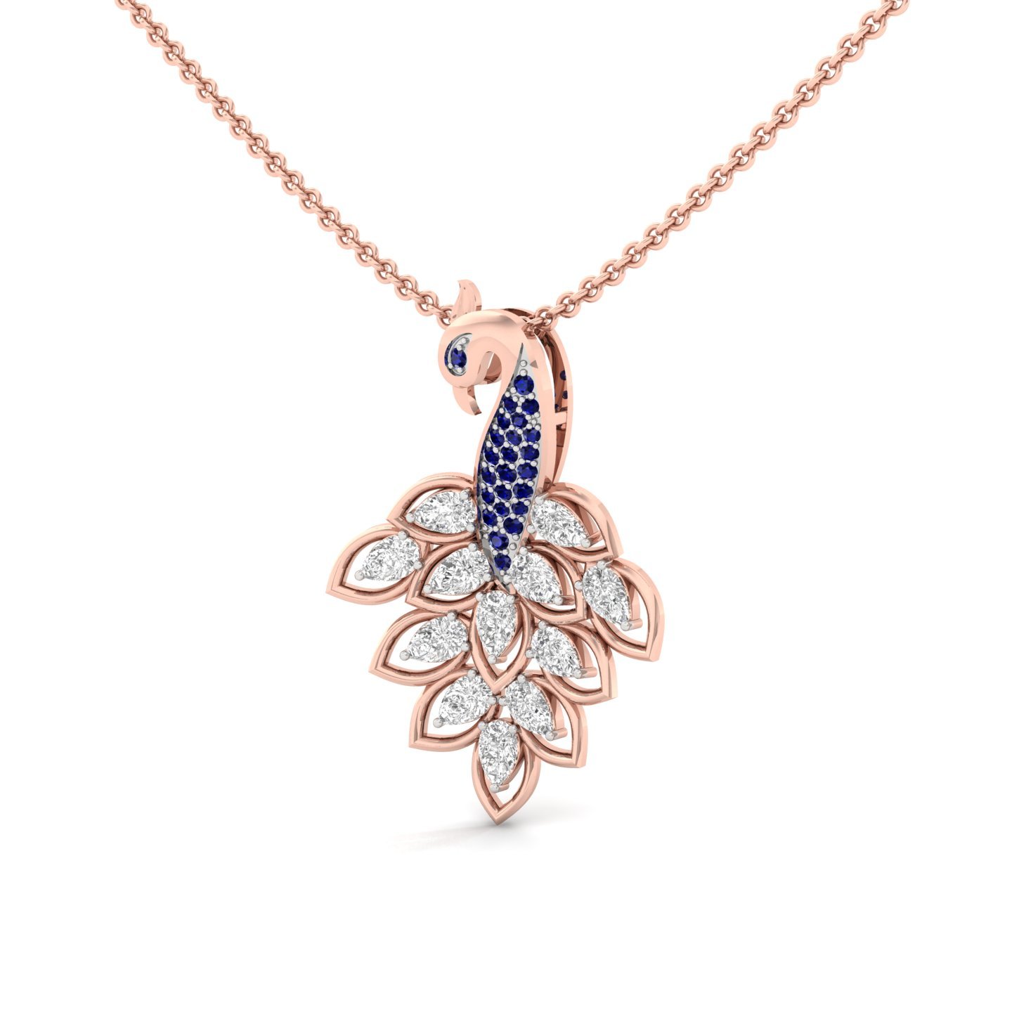 Peacock Diamond Pendant | Lab Grown CVD Diamond & Blue Sapphire Inspired Designer Pendant (Without Chain) | 925 Silver | 10K | 14K | 18K - View 2