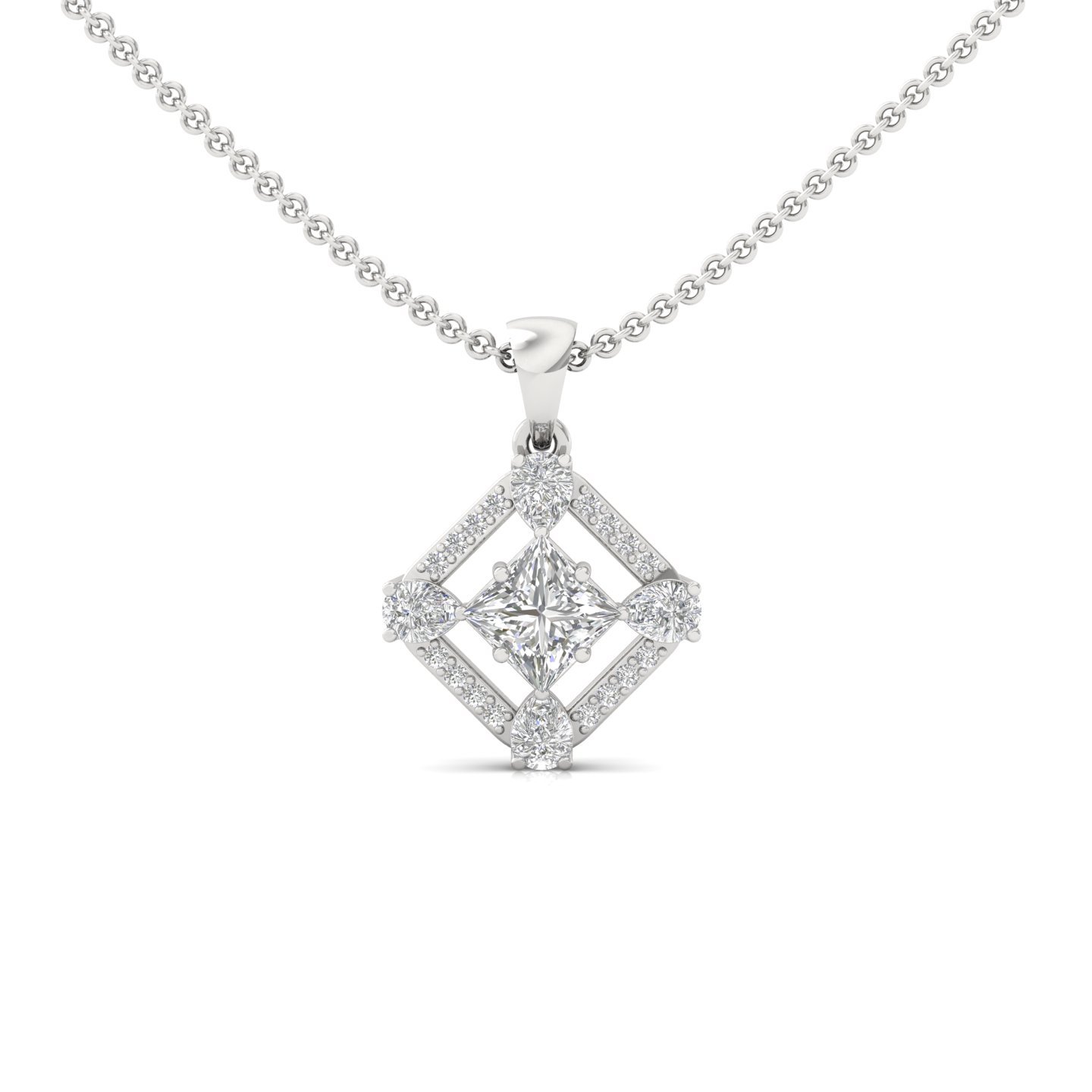 Princess & Pear Diamond Pendant | Lab Grown CVD Diamond Geometric Designer Pendant (Without Chain) | 925 Silver | 10K | 14K | 18K - Main View