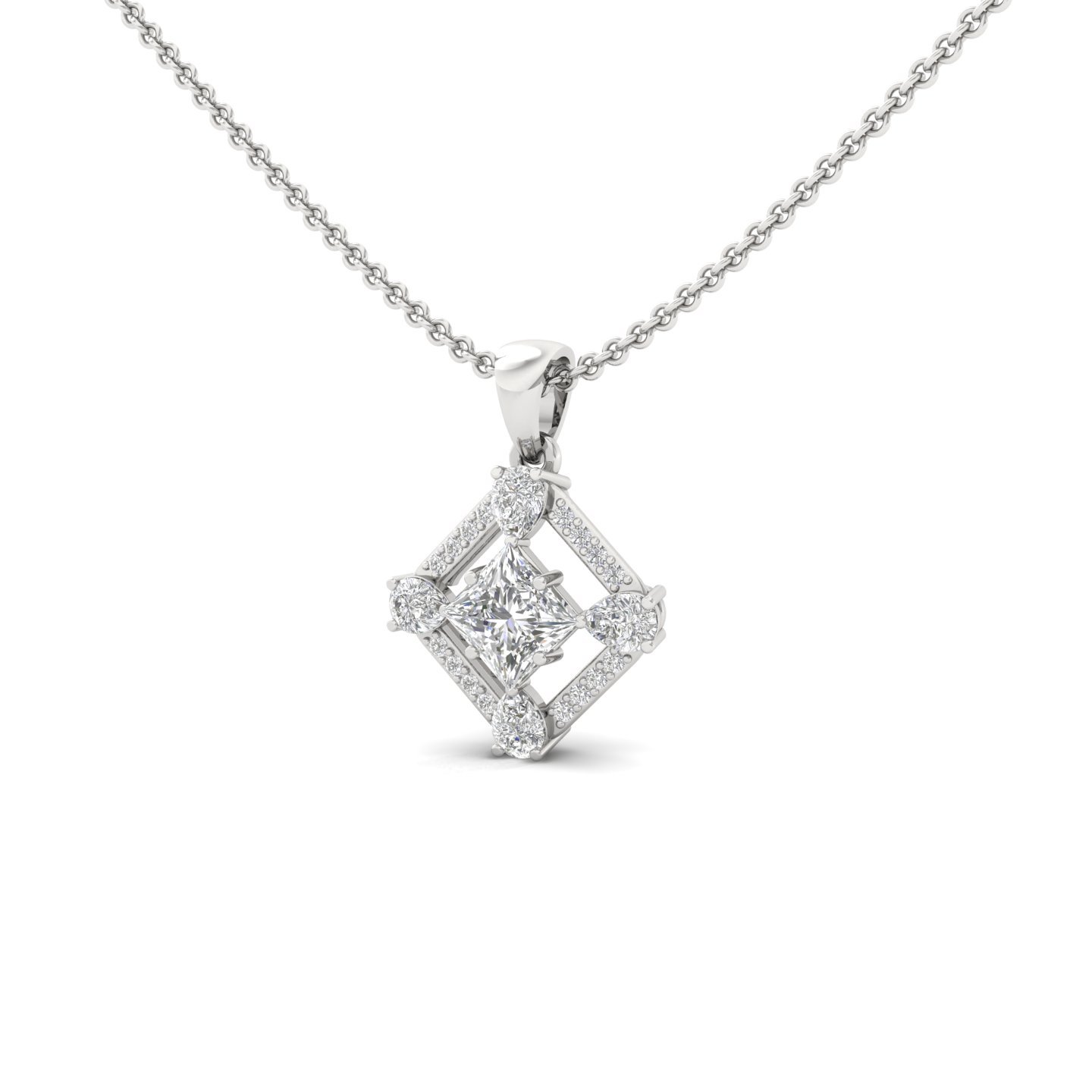 Princess & Pear Diamond Pendant | Lab Grown CVD Diamond Geometric Designer Pendant (Without Chain) | 925 Silver | 10K | 14K | 18K - View 2