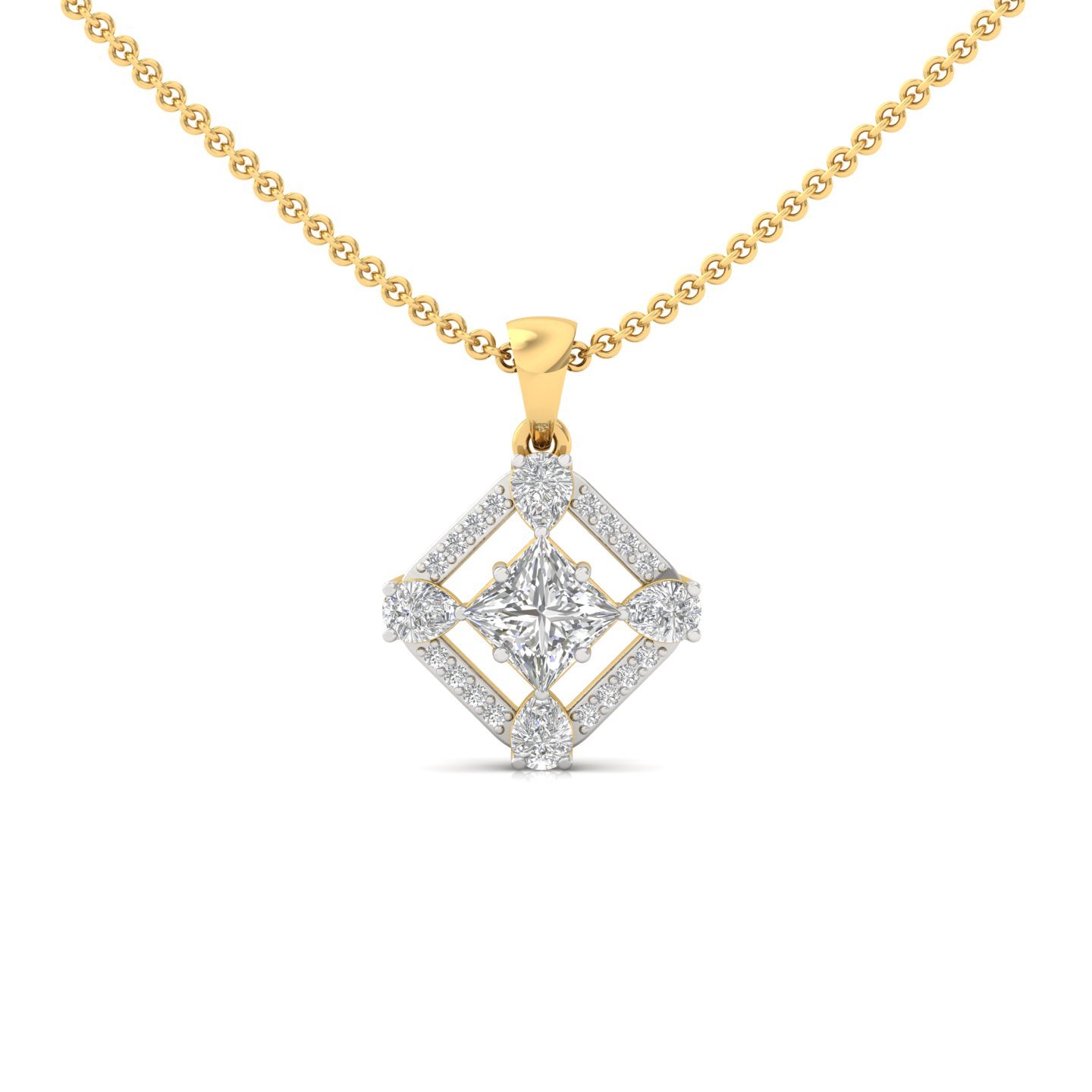 Princess & Pear Diamond Pendant | Lab Grown CVD Diamond Geometric Designer Pendant (Without Chain) | 925 Silver | 10K | 14K | 18K - Gold Main View