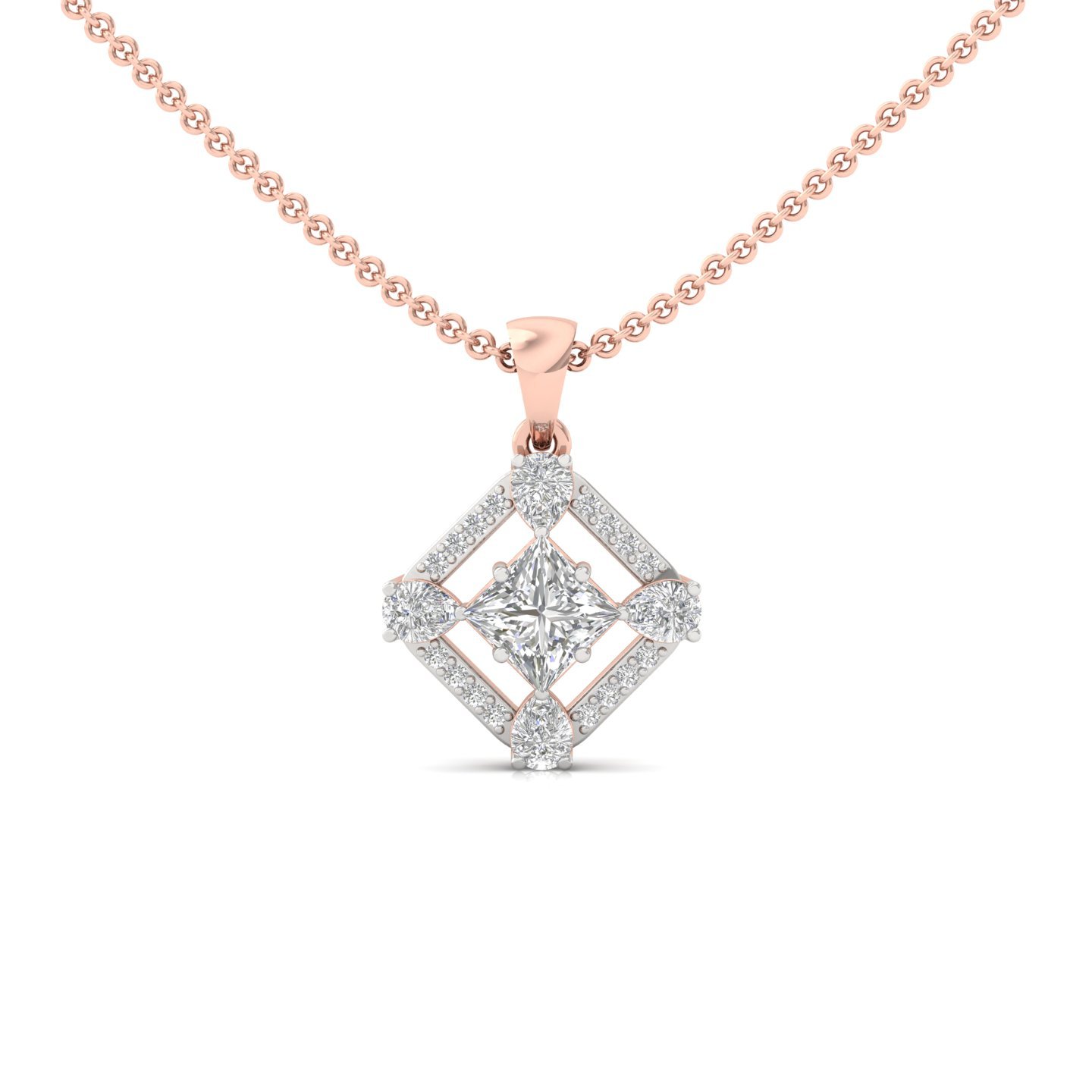 Princess & Pear Diamond Pendant | Lab Grown CVD Diamond Geometric Designer Pendant (Without Chain) | 925 Silver | 10K | 14K | 18K - Rose Gold Main View