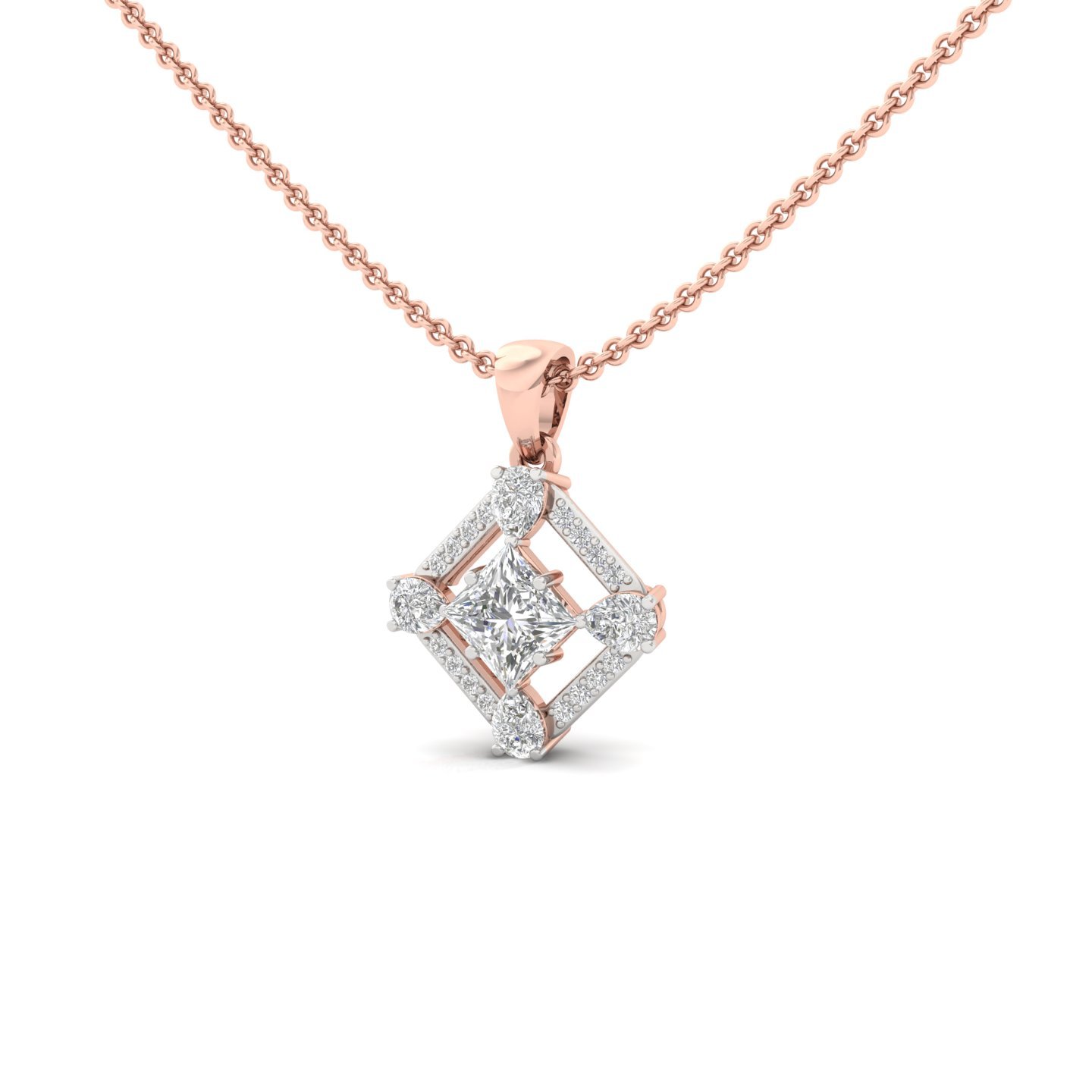 Princess & Pear Diamond Pendant | Lab Grown CVD Diamond Geometric Designer Pendant (Without Chain) | 925 Silver | 10K | 14K | 18K - View 2