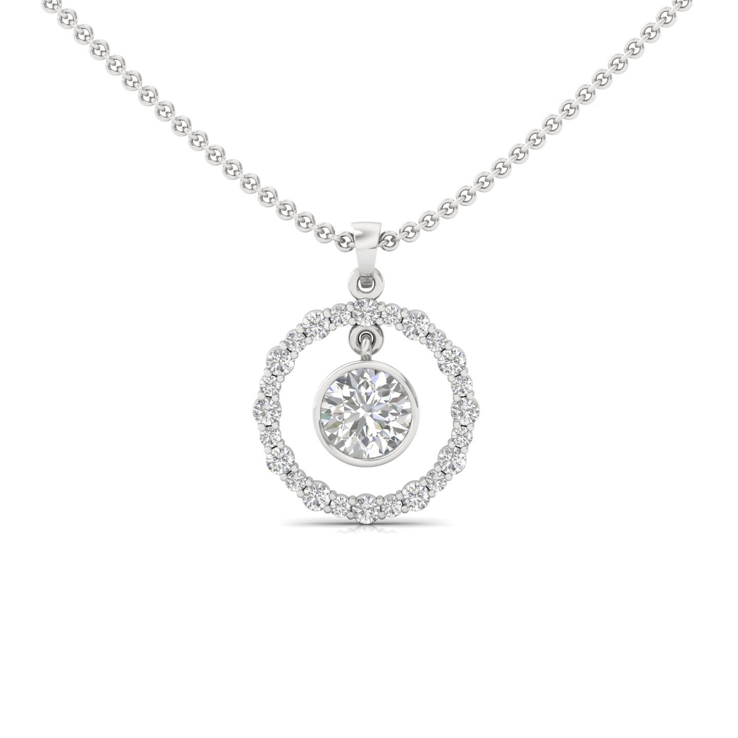 Round Diamond Halo Circle Pendant | Lab Grown CVD Diamond Modern Necklace (Without Chain) | 925 Silver | 10K | 14K | 18K - Main View