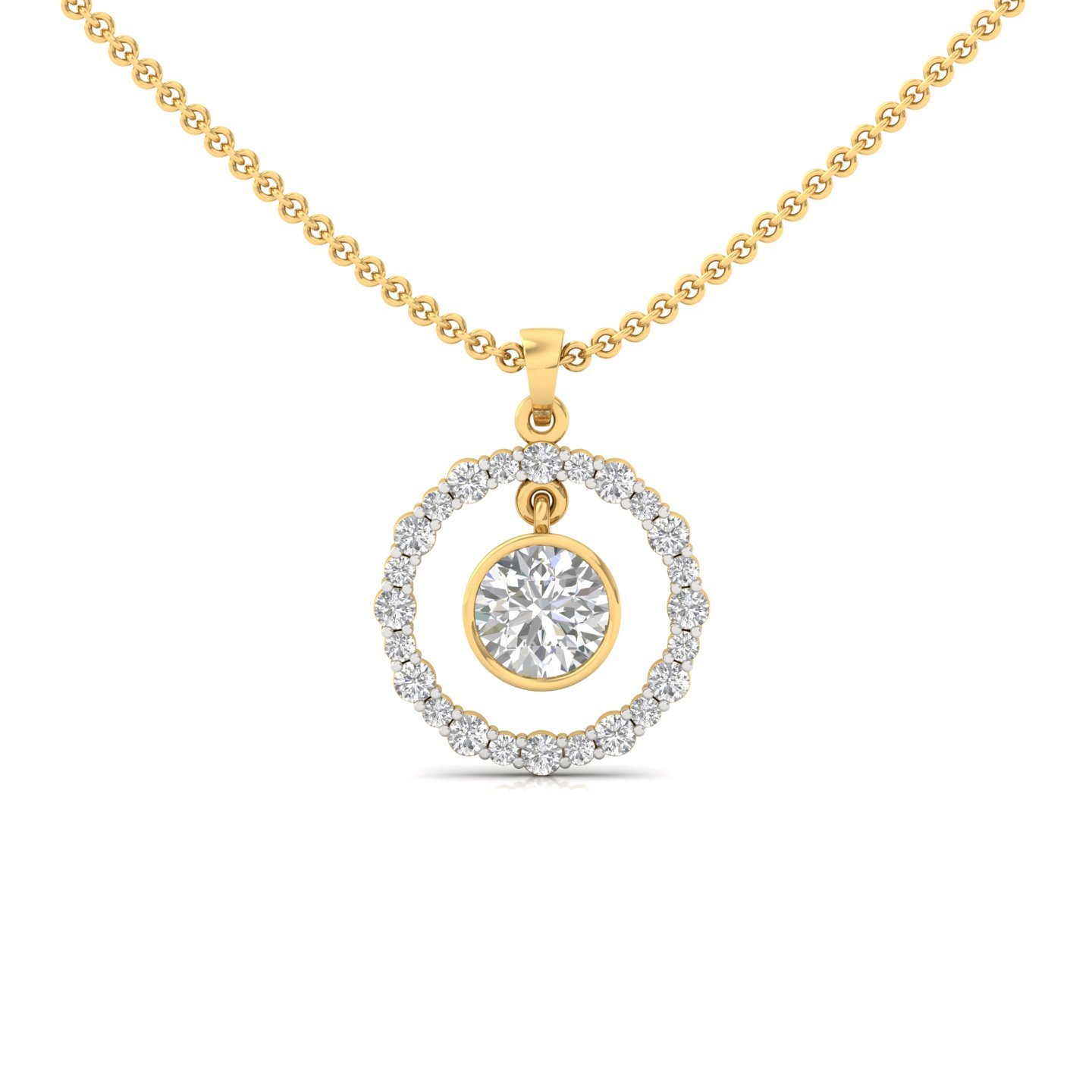 Round Diamond Halo Circle Pendant | Lab Grown CVD Diamond Modern Necklace (Without Chain) | 925 Silver | 10K | 14K | 18K - Gold Main View