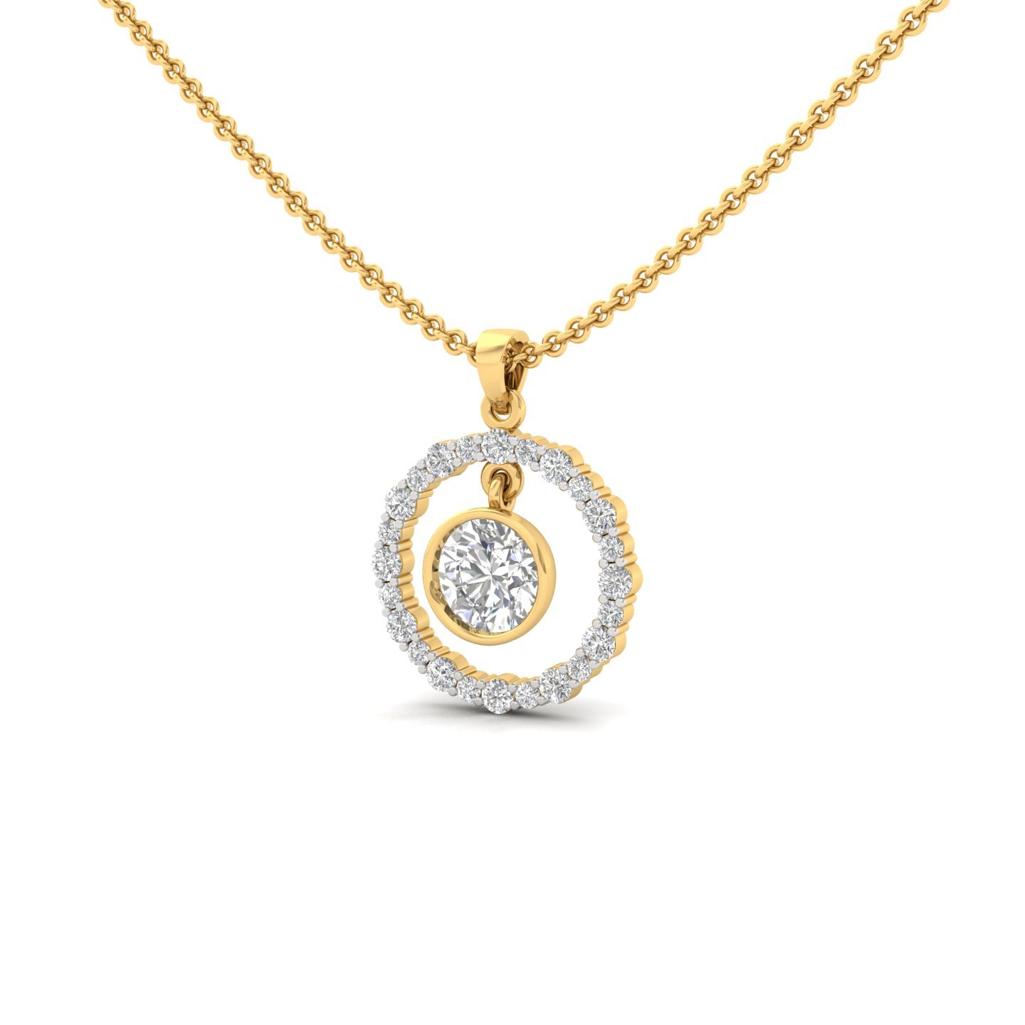 Round Diamond Halo Circle Pendant | Lab Grown CVD Diamond Modern Necklace (Without Chain) | 925 Silver | 10K | 14K | 18K - View 2