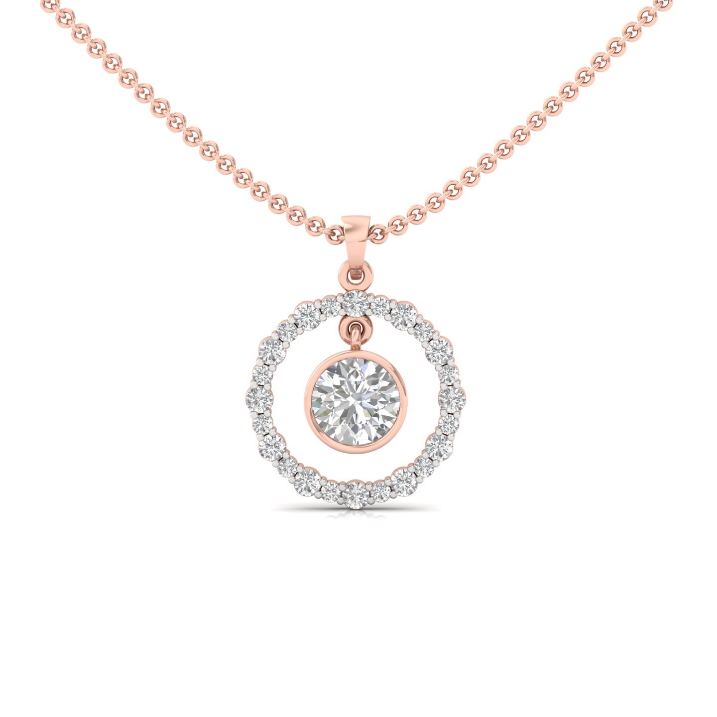 Round Diamond Halo Circle Pendant | Lab Grown CVD Diamond Modern Necklace (Without Chain) | 925 Silver | 10K | 14K | 18K - Rose Gold Main View