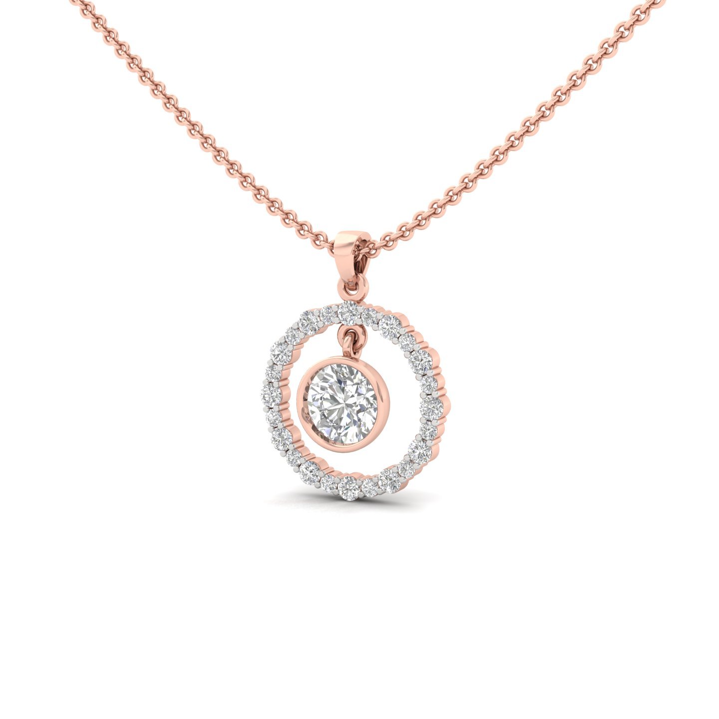 Round Diamond Halo Circle Pendant | Lab Grown CVD Diamond Modern Necklace (Without Chain) | 925 Silver | 10K | 14K | 18K - View 2