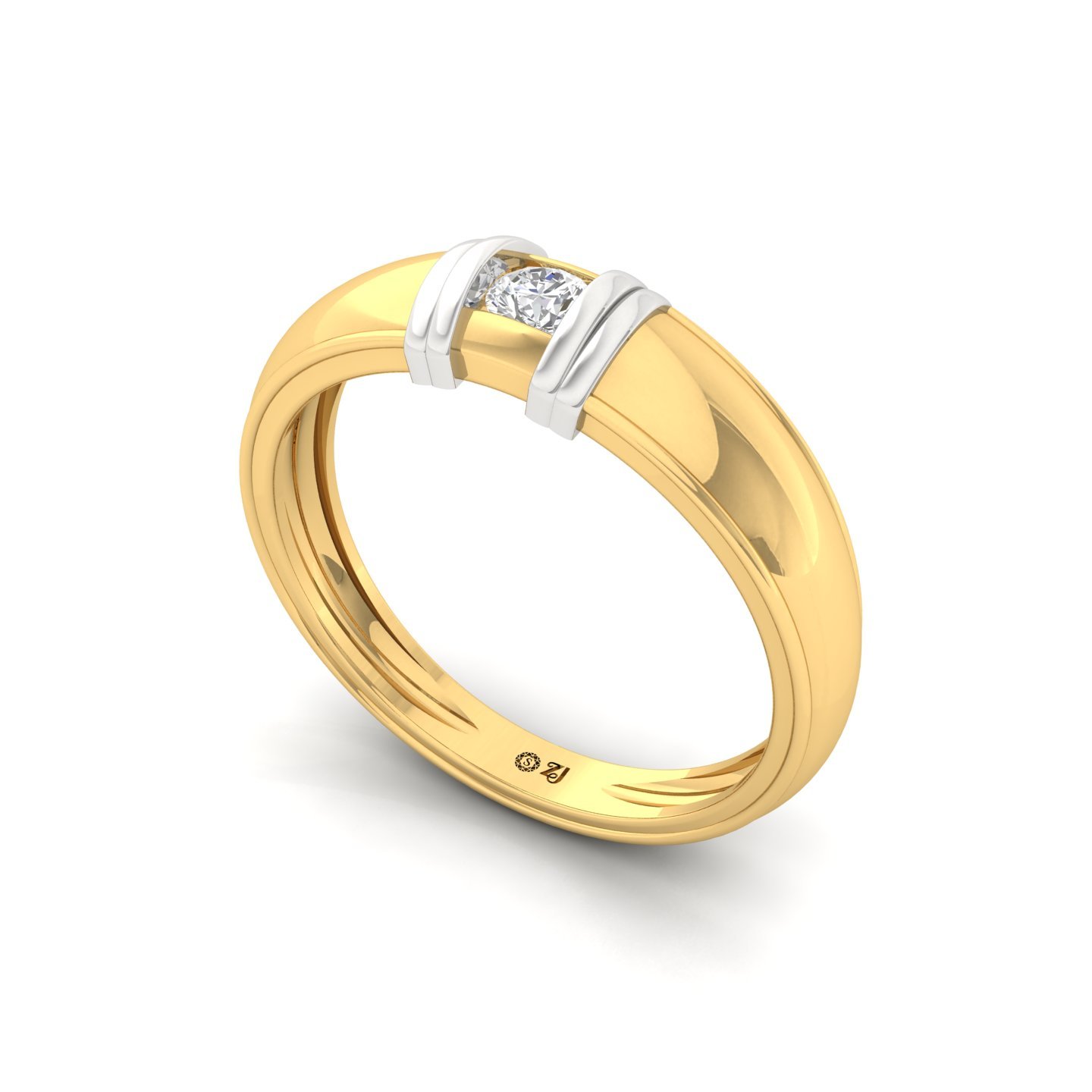 Round Cut Diamond Men’s Two-Tone Band Ring | Lab Grown CVD Diamond Solitaire Ring | 925 Silver | 10K | 14K | 18K - View 2