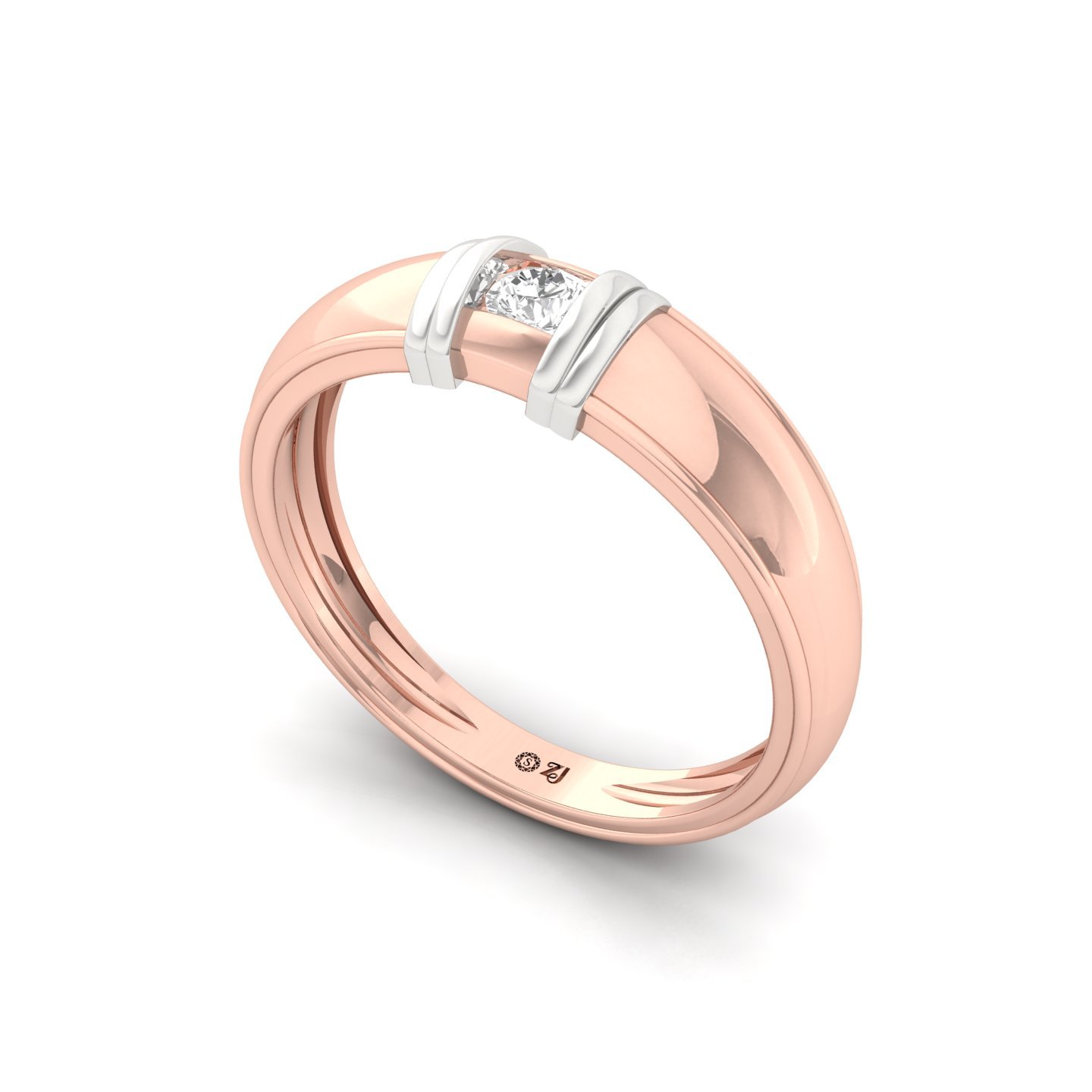 Round Cut Diamond Men’s Two-Tone Band Ring | Lab Grown CVD Diamond Solitaire Ring | 925 Silver | 10K | 14K | 18K - View 2