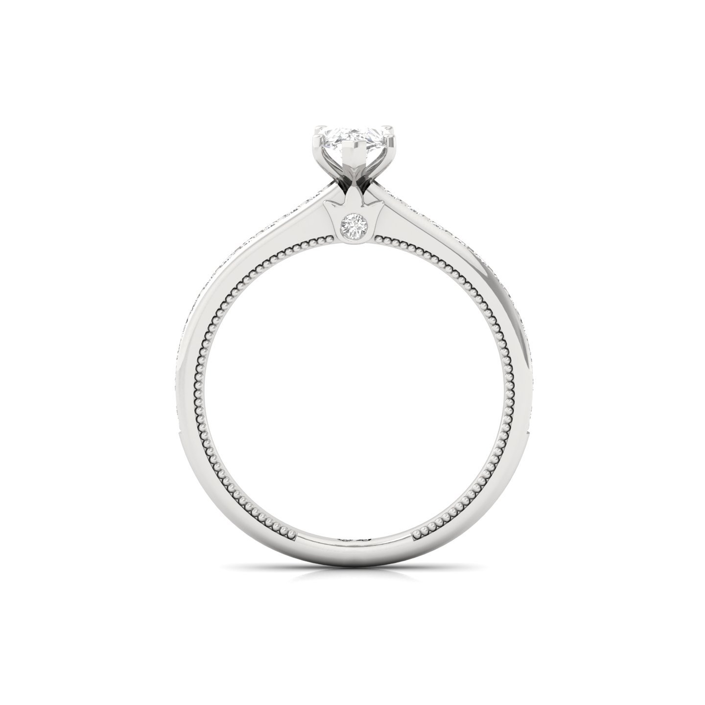 Pear Cut Solitaire Engagement Ring with Diamond Band | Lab Grown CVD Diamond | Silver | 10K | 14K | 18K - View 3