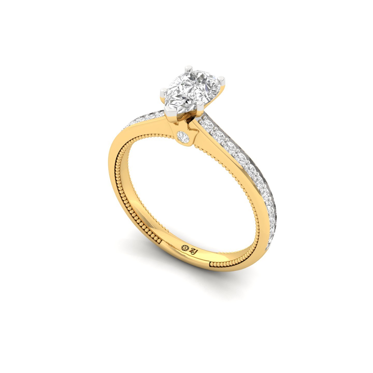 Pear Cut Solitaire Engagement Ring with Diamond Band | Lab Grown CVD Diamond | Silver | 10K | 14K | 18K - View 2