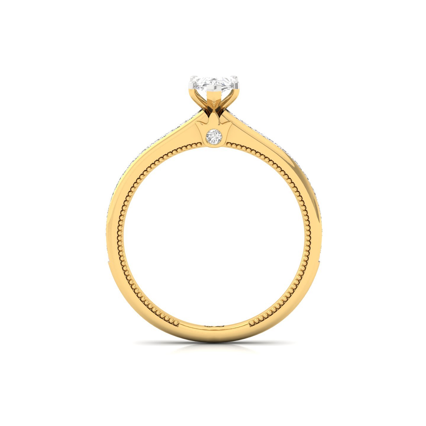 Pear Cut Solitaire Engagement Ring with Diamond Band | Lab Grown CVD Diamond | Silver | 10K | 14K | 18K - View 3