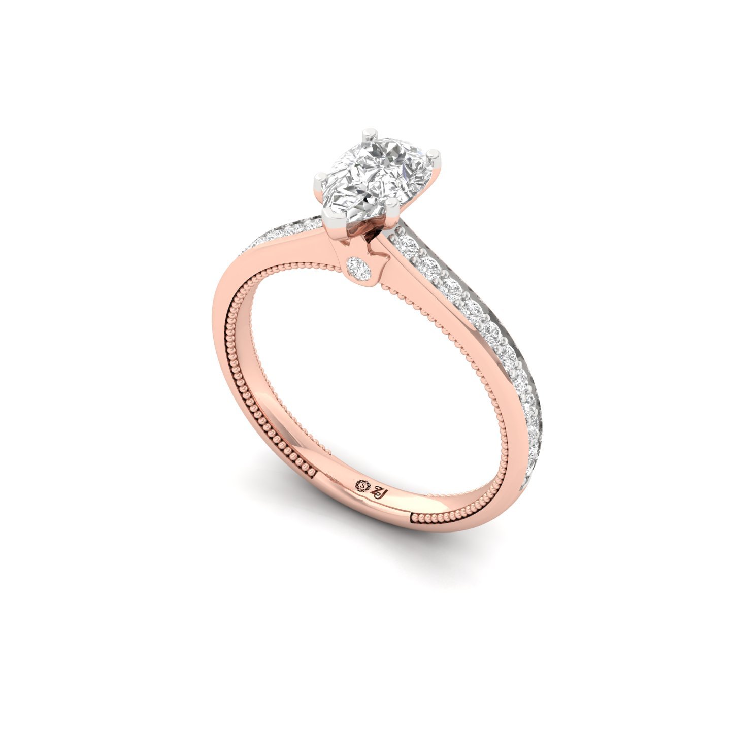 Pear Cut Solitaire Engagement Ring with Diamond Band | Lab Grown CVD Diamond | Silver | 10K | 14K | 18K - View 2