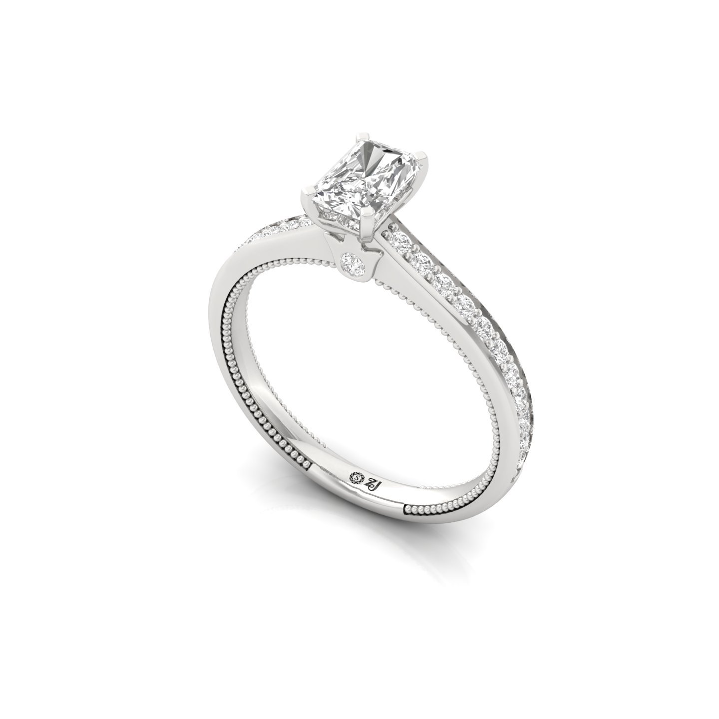 Radiant Cut Solitaire Engagement Ring with Diamond Band | Lab Grown CVD Diamond | Silver | 10K | 14K | 18K - View 2