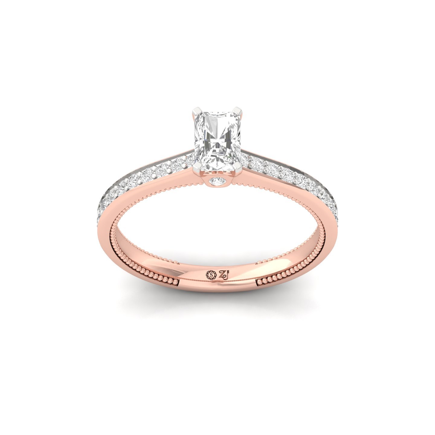 Radiant Cut Solitaire Engagement Ring with Diamond Band | Lab Grown CVD Diamond | Silver | 10K | 14K | 18K - Rose Gold Main View