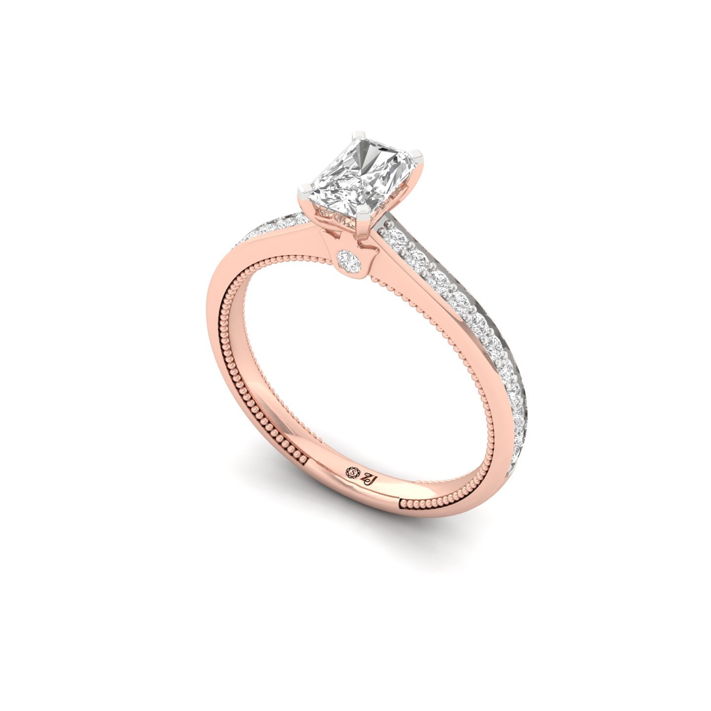 Radiant Cut Solitaire Engagement Ring with Diamond Band | Lab Grown CVD Diamond | Silver | 10K | 14K | 18K - View 2