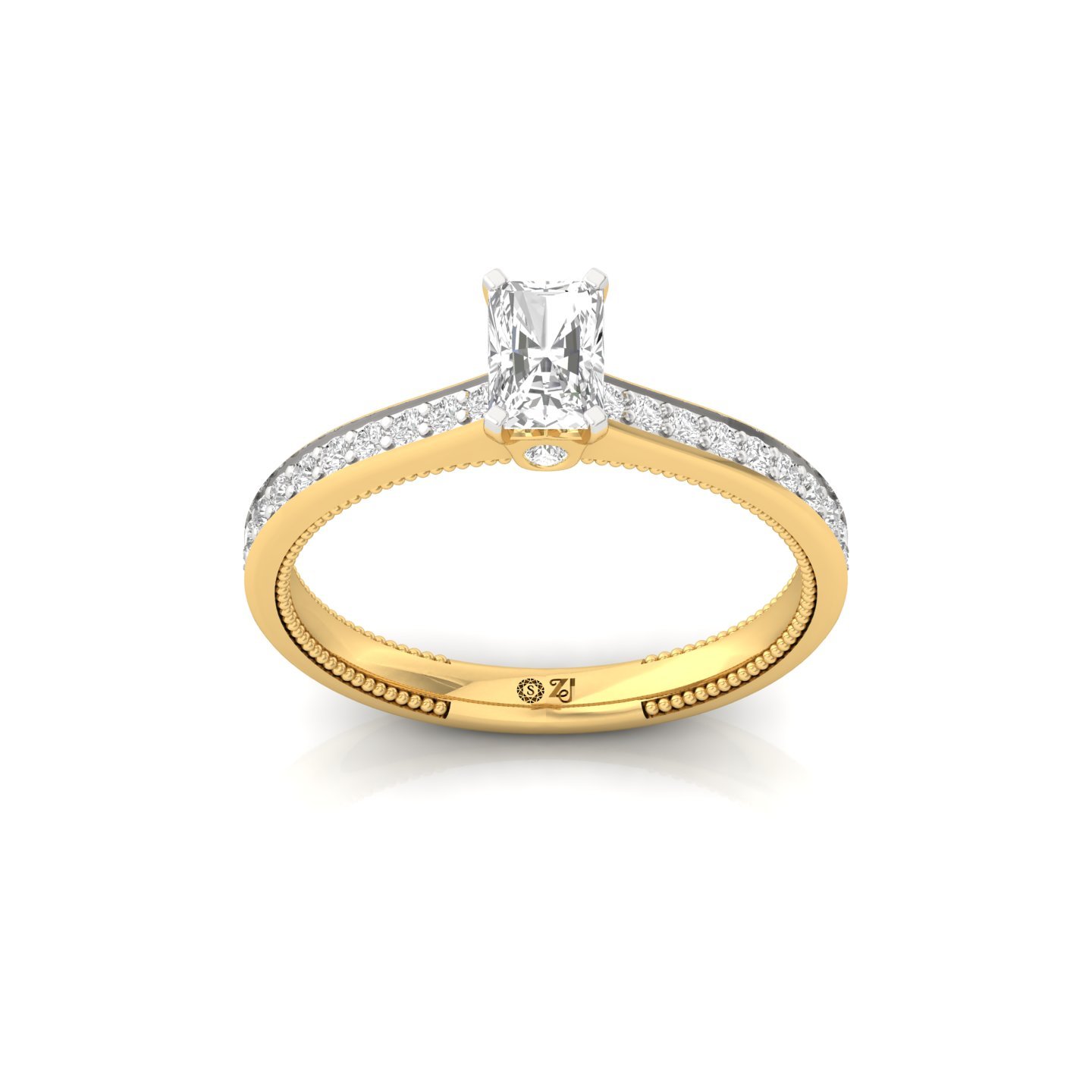 Radiant Cut Solitaire Engagement Ring with Diamond Band | Lab Grown CVD Diamond | Silver | 10K | 14K | 18K - Gold Main View