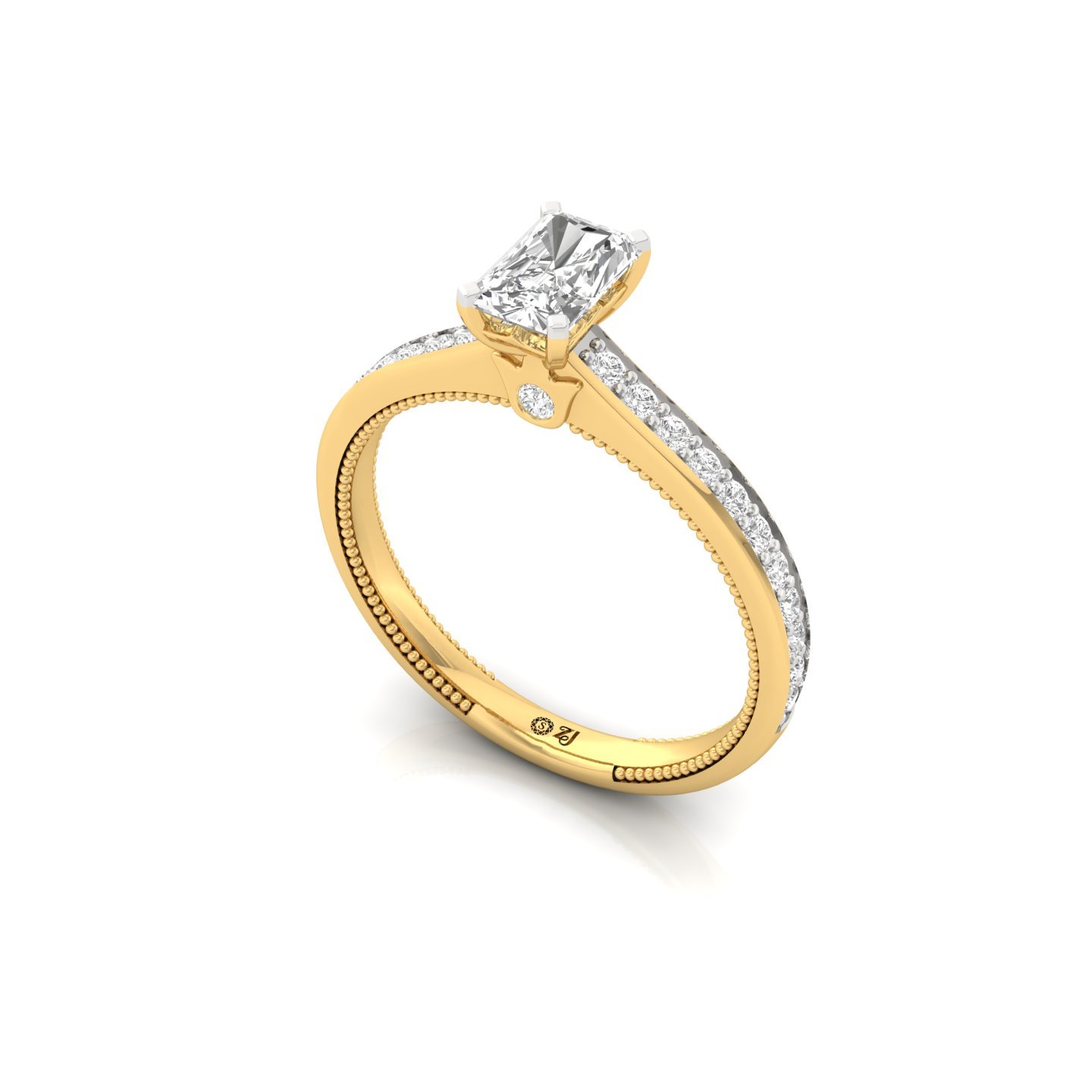 Radiant Cut Solitaire Engagement Ring with Diamond Band | Lab Grown CVD Diamond | Silver | 10K | 14K | 18K - View 2
