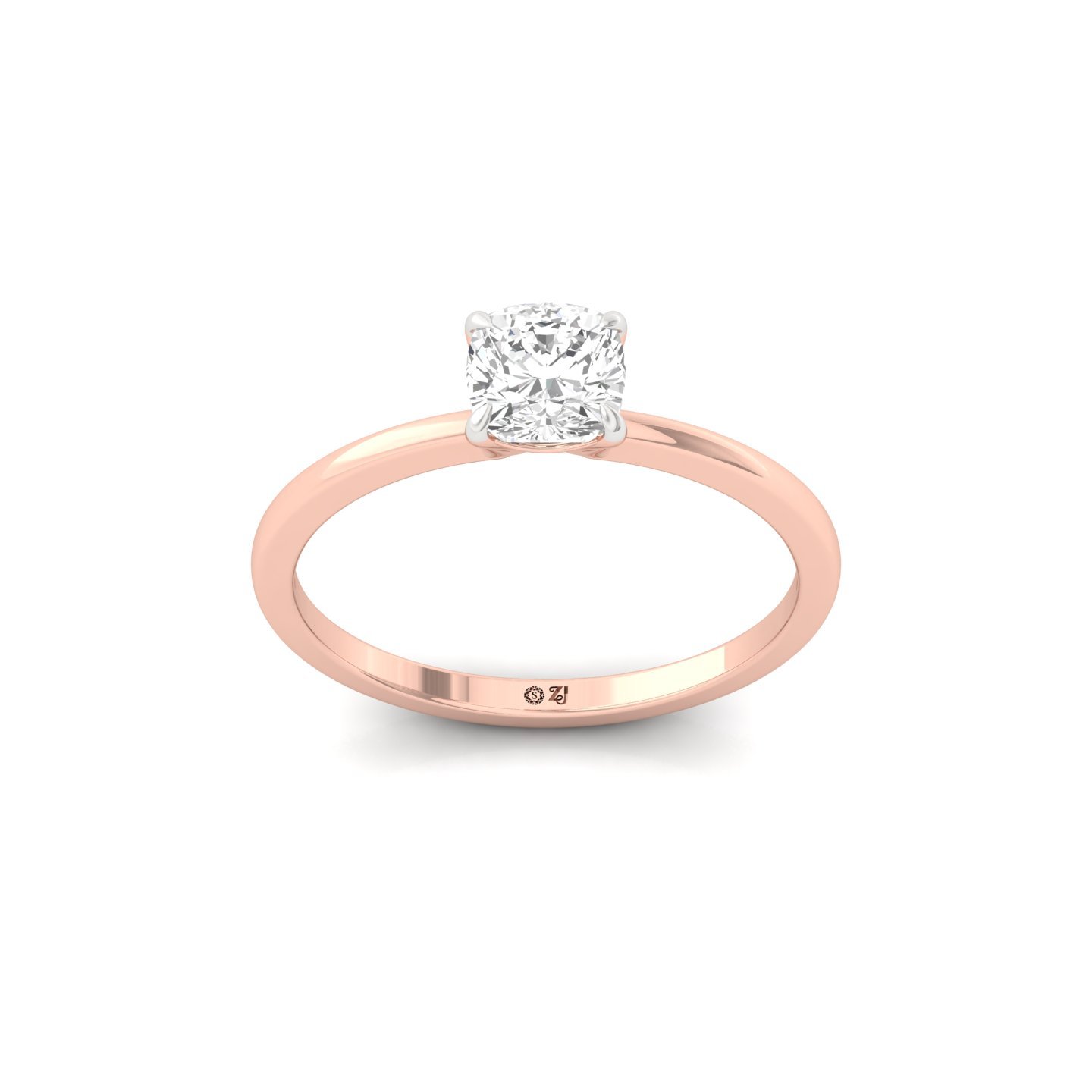 Cushion Cut Solitaire Engagement Ring | Lab Grown Diamond | Minimalist Solitaire Ring | 925 Silver | 10K | 14K | 18K - Rose Gold Main View