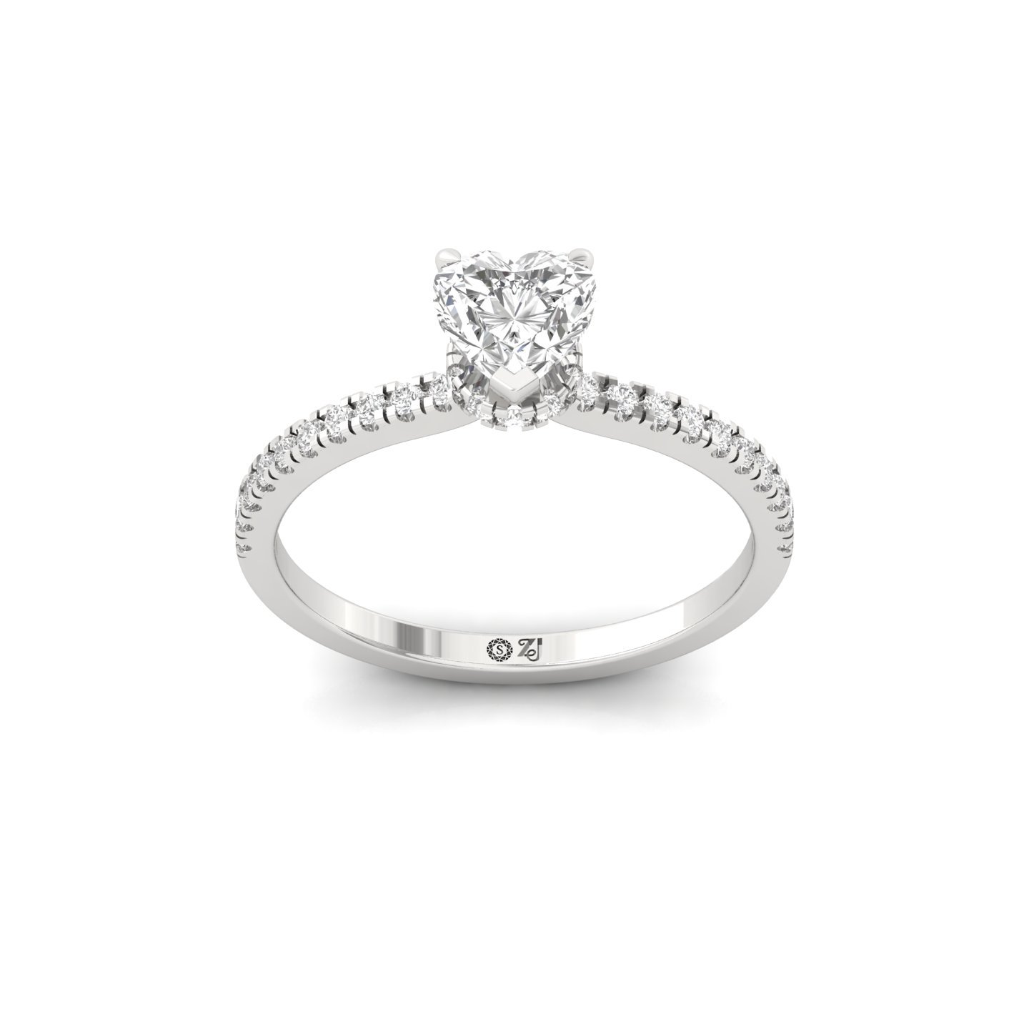 Heart Cut Solitaire Diamond Engagement Ring | Lab Grown Diamond | Pavé Band Ring | 925 Silver | 10K | 14K | 18K - Main View