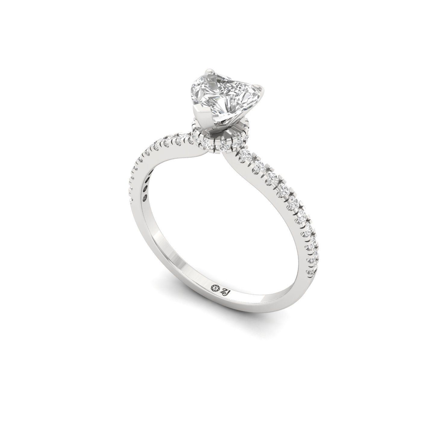 Heart Cut Solitaire Diamond Engagement Ring | Lab Grown Diamond | Pavé Band Ring | 925 Silver | 10K | 14K | 18K - View 2