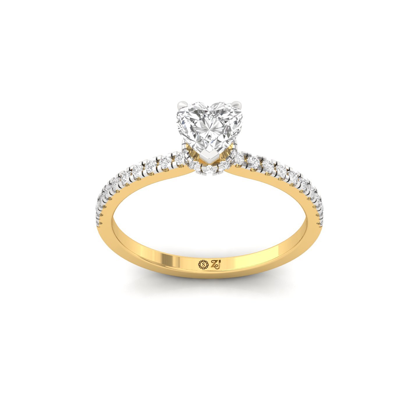Heart Cut Solitaire Diamond Engagement Ring | Lab Grown Diamond | Pavé Band Ring | 925 Silver | 10K | 14K | 18K - Gold Main View