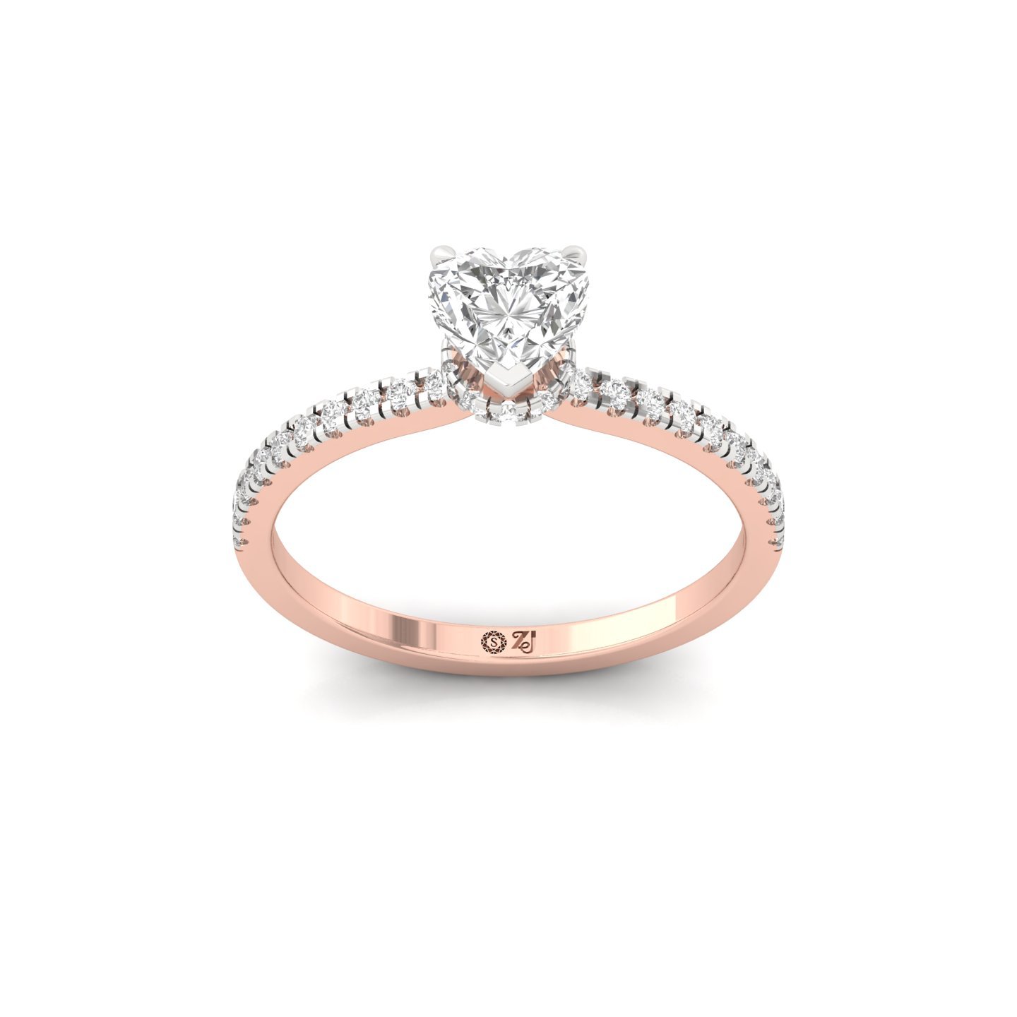 Heart Cut Solitaire Diamond Engagement Ring | Lab Grown Diamond | Pavé Band Ring | 925 Silver | 10K | 14K | 18K - Rose Gold Main View