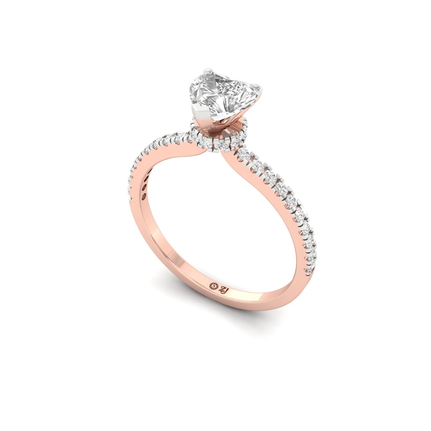 Heart Cut Solitaire Diamond Engagement Ring | Lab Grown Diamond | Pavé Band Ring | 925 Silver | 10K | 14K | 18K - View 2