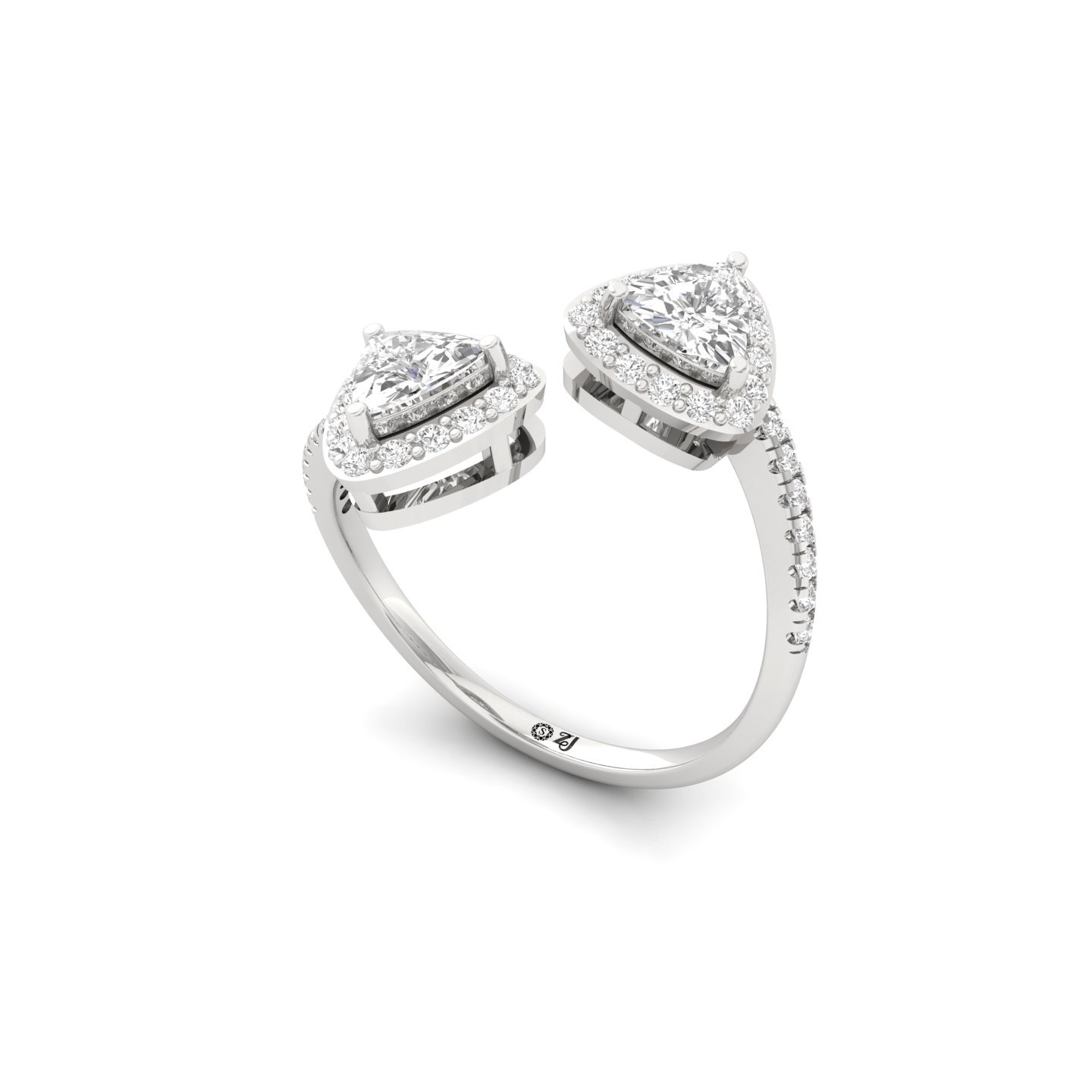Trillion Cut Diamond Open Ring | Double Trillion Halo Ring | Lab Grown Diamonds | 925 Silver | 10K | 14K | 18K - View 2