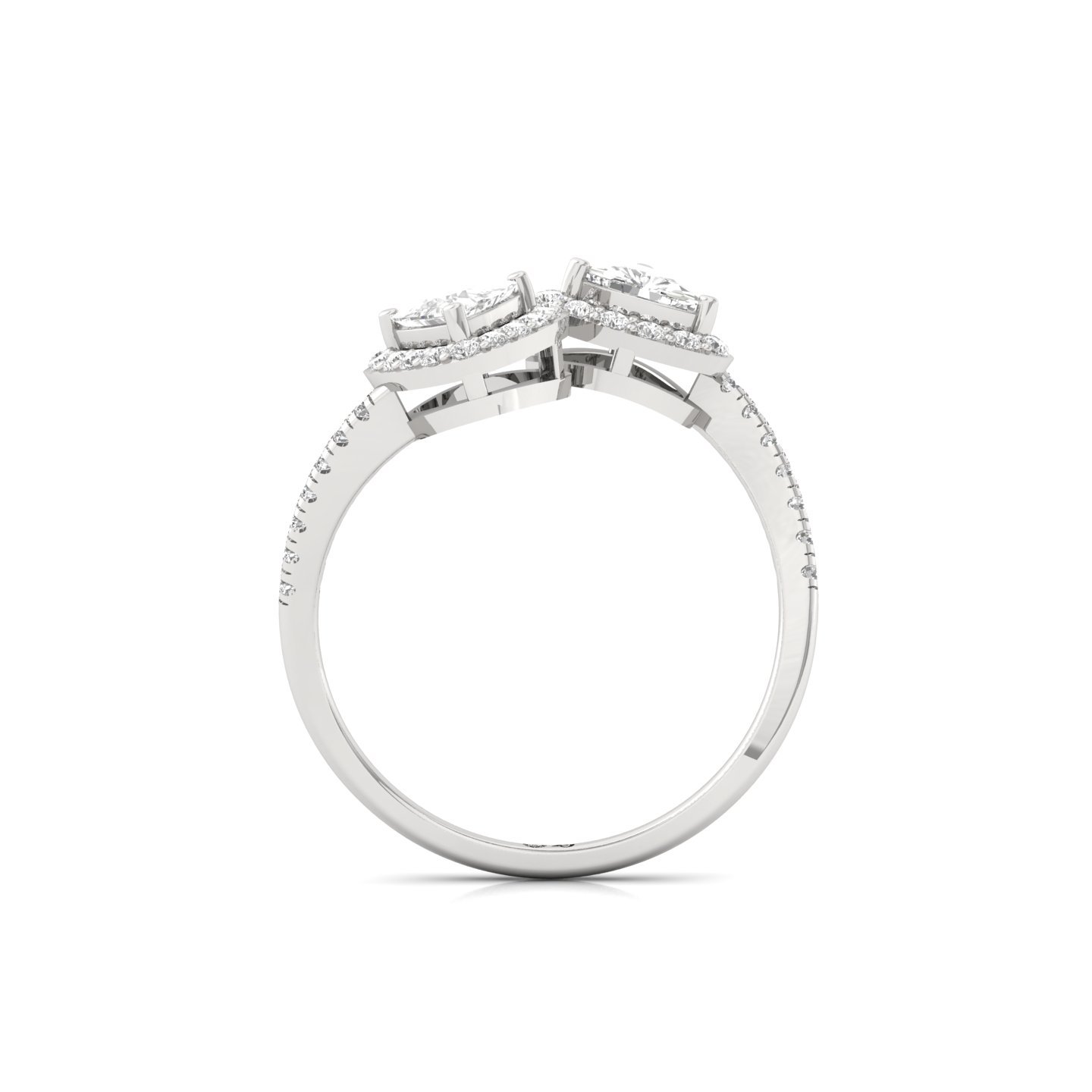 Trillion Cut Diamond Open Ring | Double Trillion Halo Ring | Lab Grown Diamonds | 925 Silver | 10K | 14K | 18K - View 3