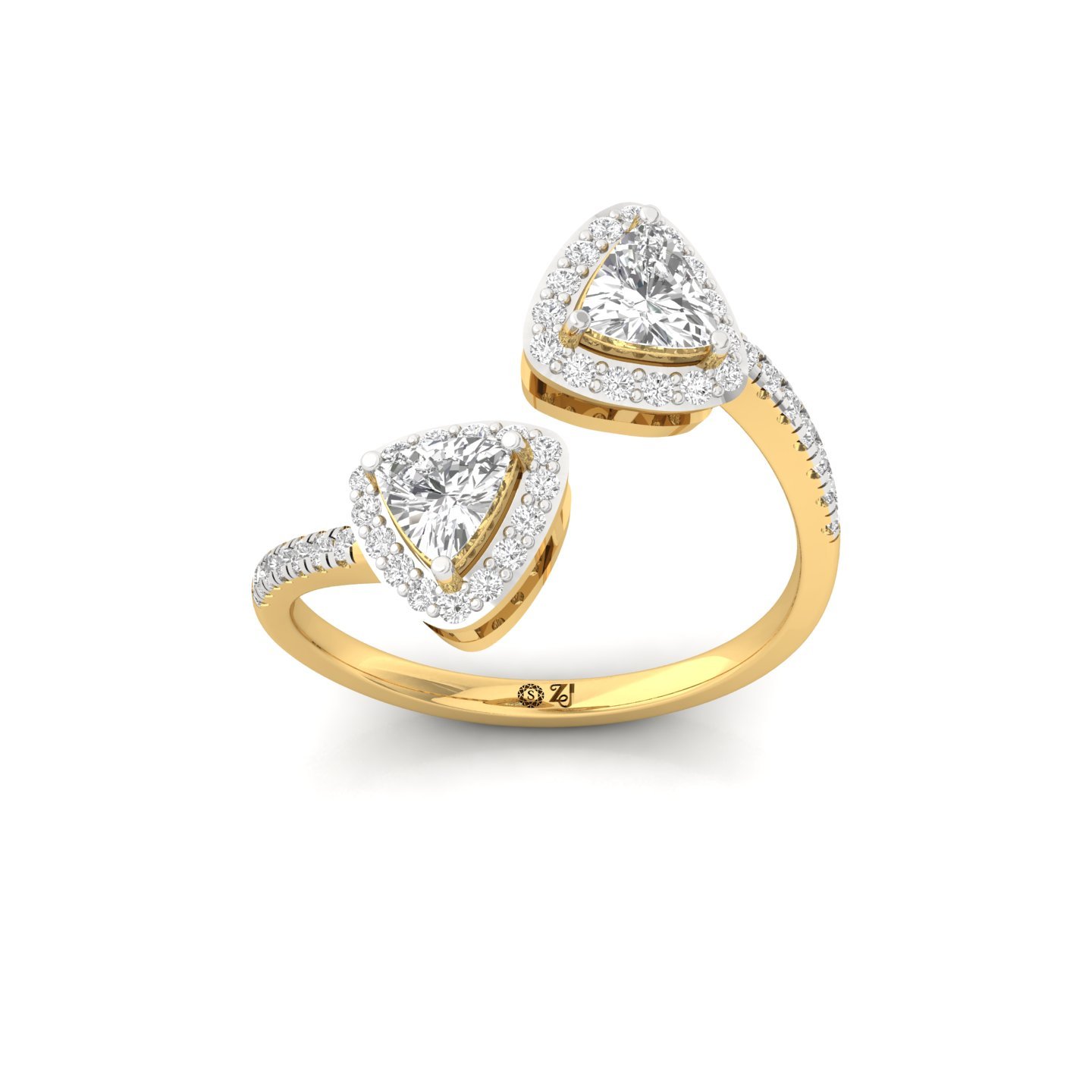 Trillion Cut Diamond Open Ring | Double Trillion Halo Ring | Lab Grown Diamonds | 925 Silver | 10K | 14K | 18K - Gold Main View