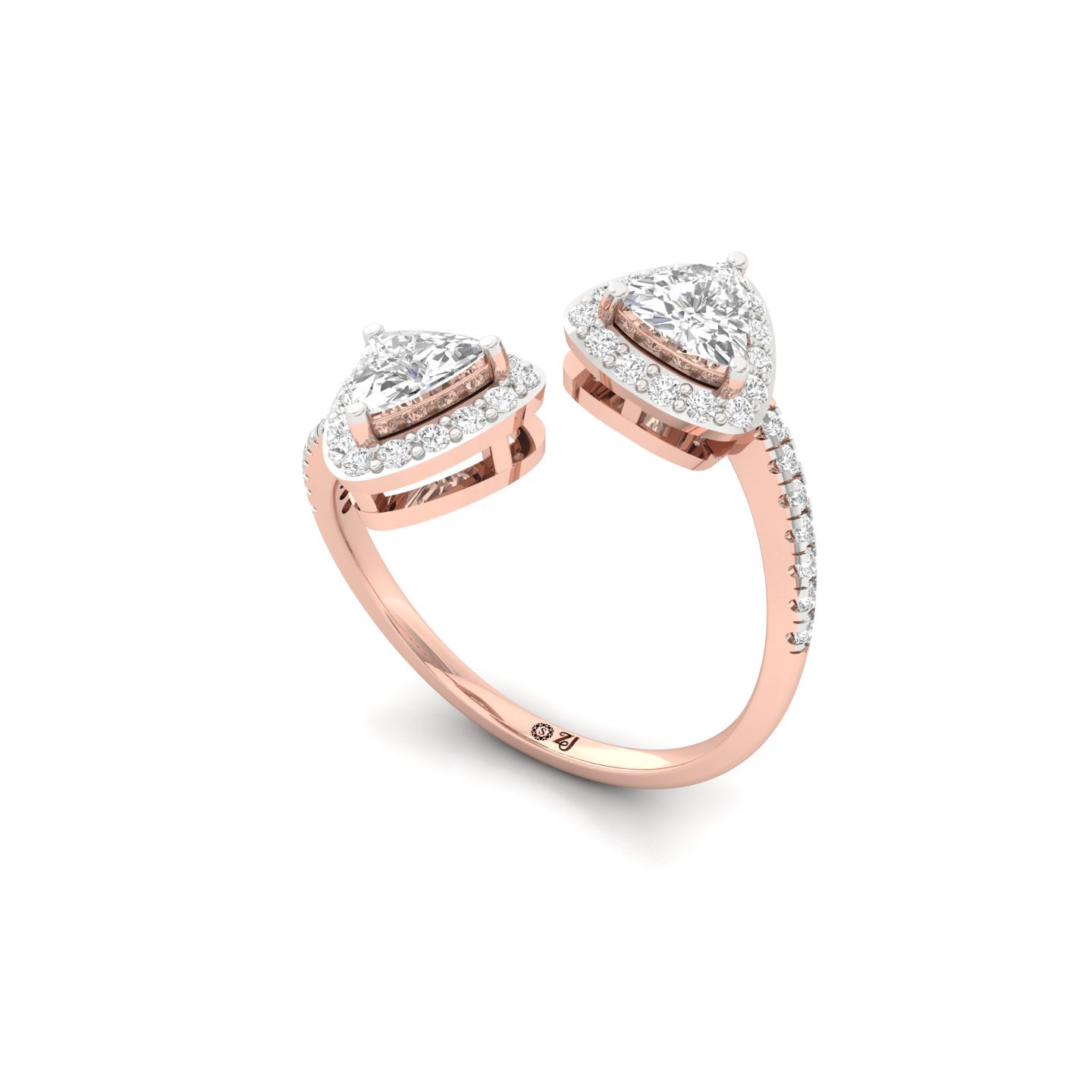 Trillion Cut Diamond Open Ring | Double Trillion Halo Ring | Lab Grown Diamonds | 925 Silver | 10K | 14K | 18K - View 2