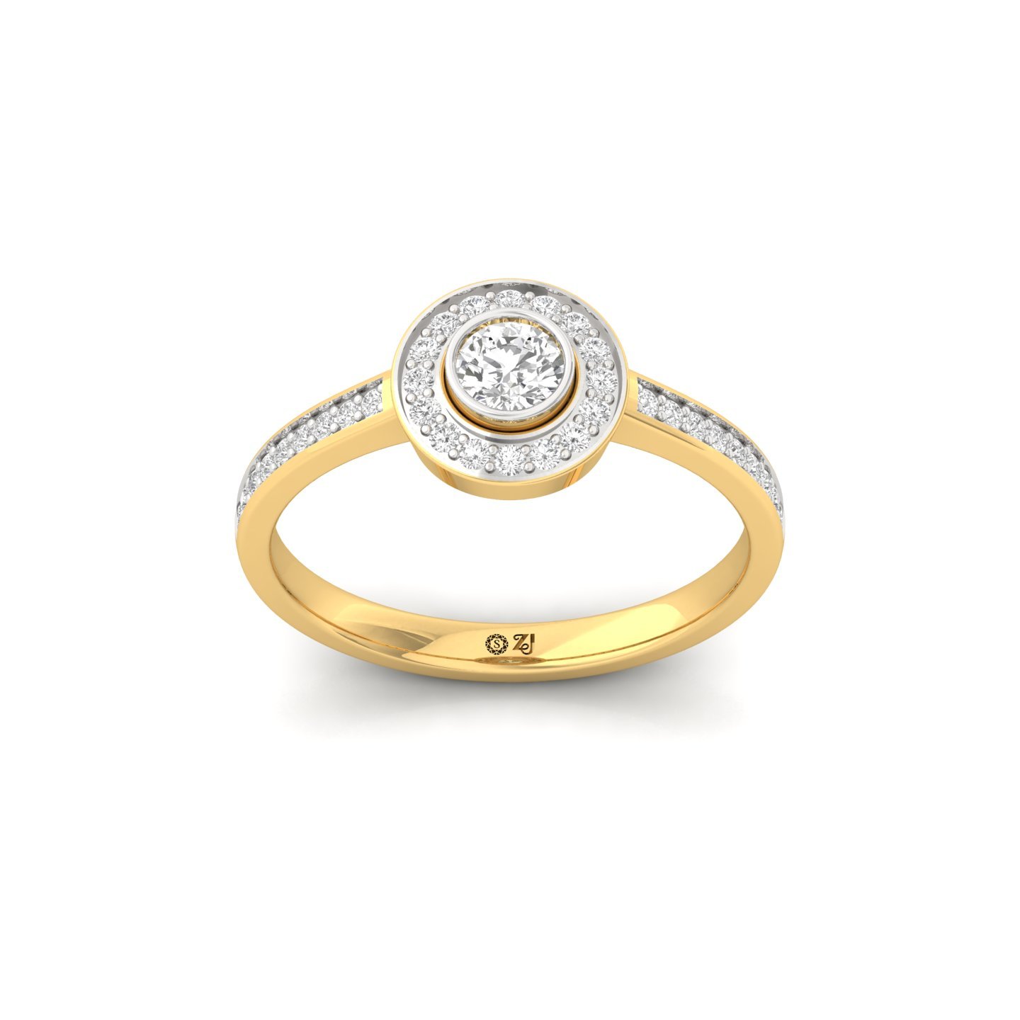 Round Cut Diamond Halo Engagement Ring | Bezel & Pavé Diamond Band | Lab Grown Diamonds | 925 Silver | 10K | 14K | 18K - Gold Main View