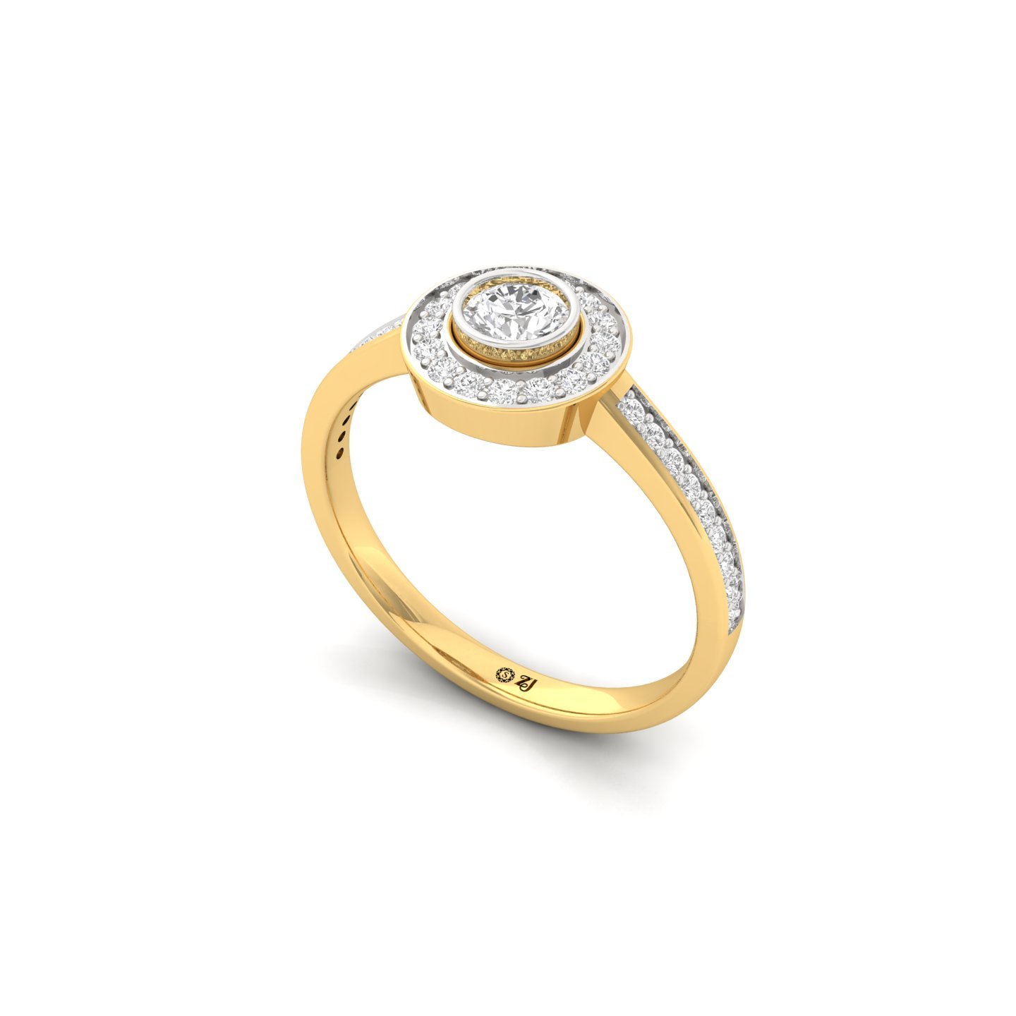 Round Cut Diamond Halo Engagement Ring | Bezel & Pavé Diamond Band | Lab Grown Diamonds | 925 Silver | 10K | 14K | 18K - View 2