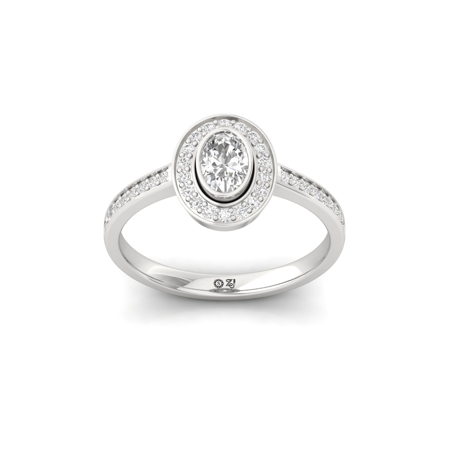 Oval Cut Diamond Halo Engagement Ring | Lab Grown CVD Diamond Bezel & Pavé Ring | 925 Silver | 10K | 14K | 18K - Main View