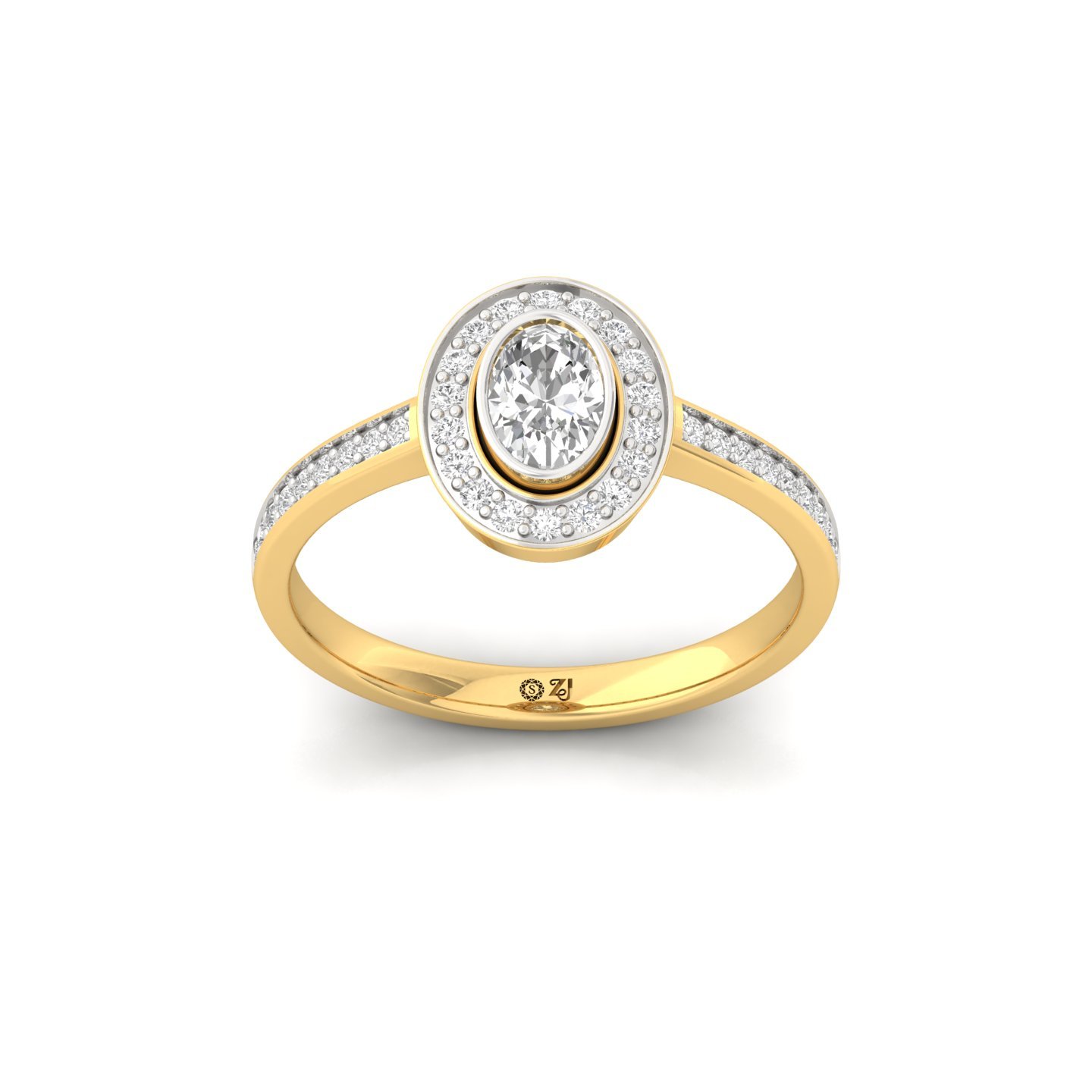 Oval Cut Diamond Halo Engagement Ring | Lab Grown CVD Diamond Bezel & Pavé Ring | 925 Silver | 10K | 14K | 18K - Gold Main View