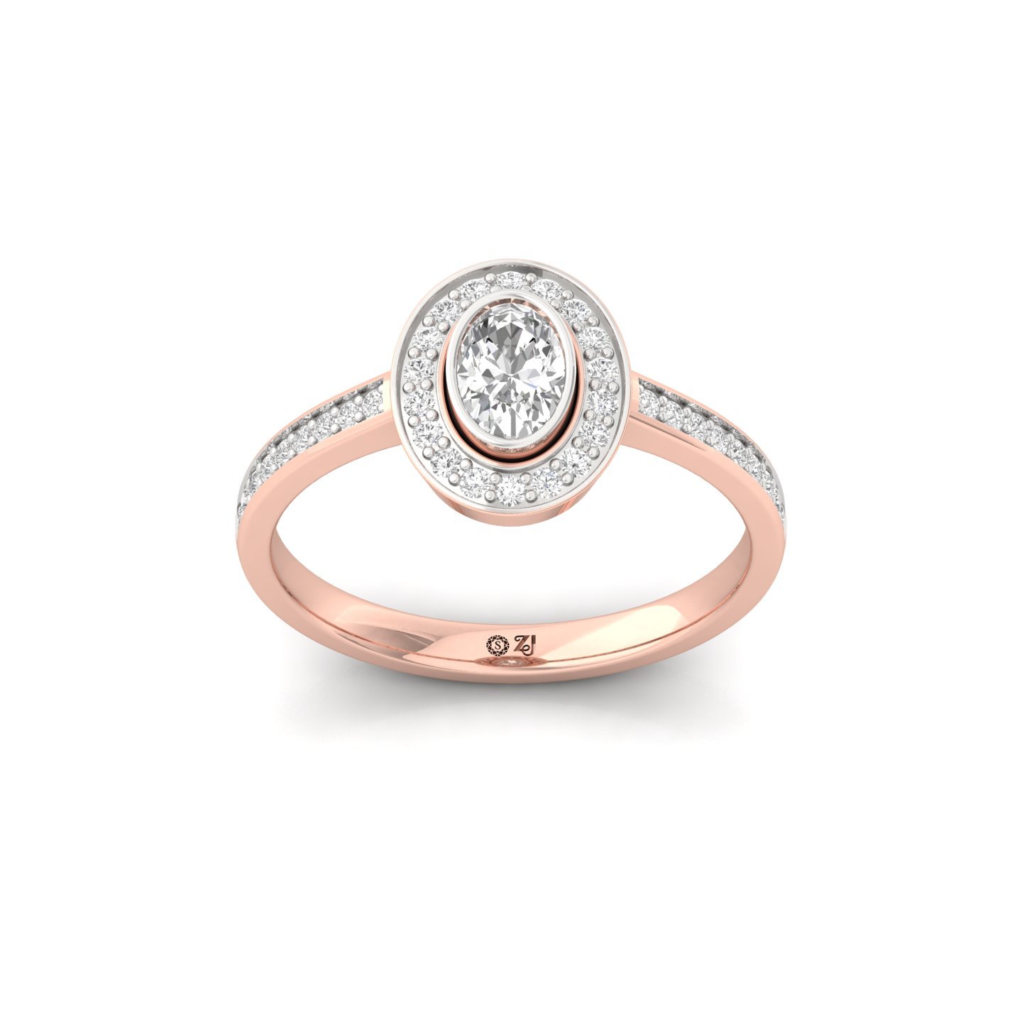 Oval Cut Diamond Halo Engagement Ring | Lab Grown CVD Diamond Bezel & Pavé Ring | 925 Silver | 10K | 14K | 18K - Rose Gold Main View