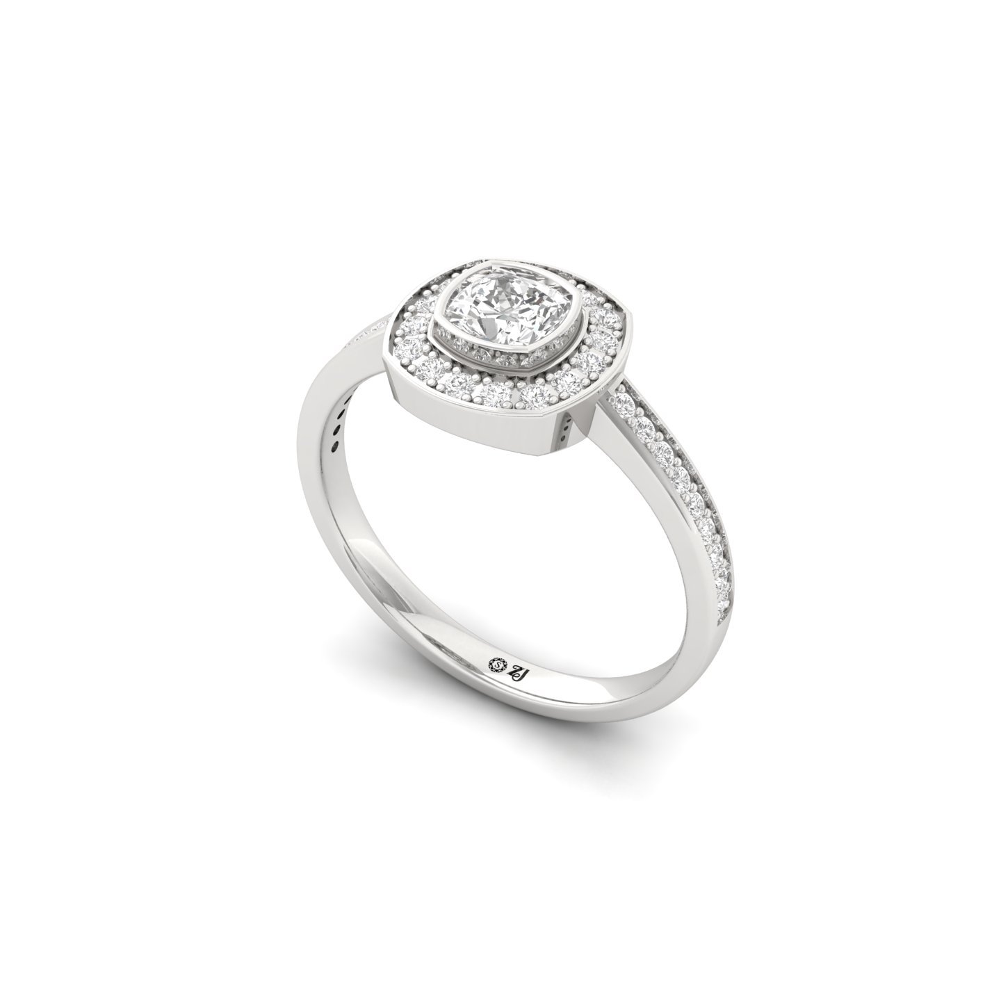 Cushion Cut Diamond Halo Engagement Ring | Lab Grown CVD Diamond Bezel & Pavé Ring | 925 Silver | 10K | 14K | 18K - View 2