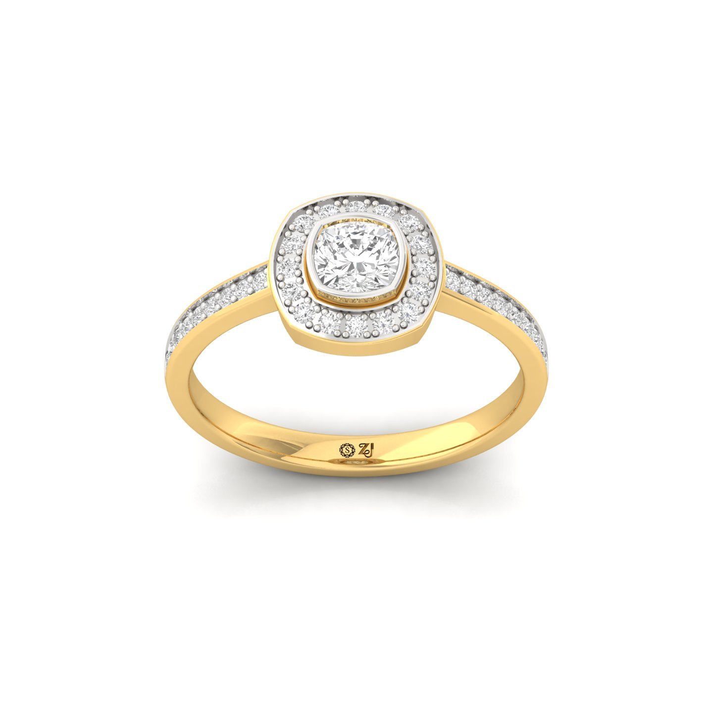 Cushion Cut Diamond Halo Engagement Ring | Lab Grown CVD Diamond Bezel & Pavé Ring | 925 Silver | 10K | 14K | 18K - Gold Main View